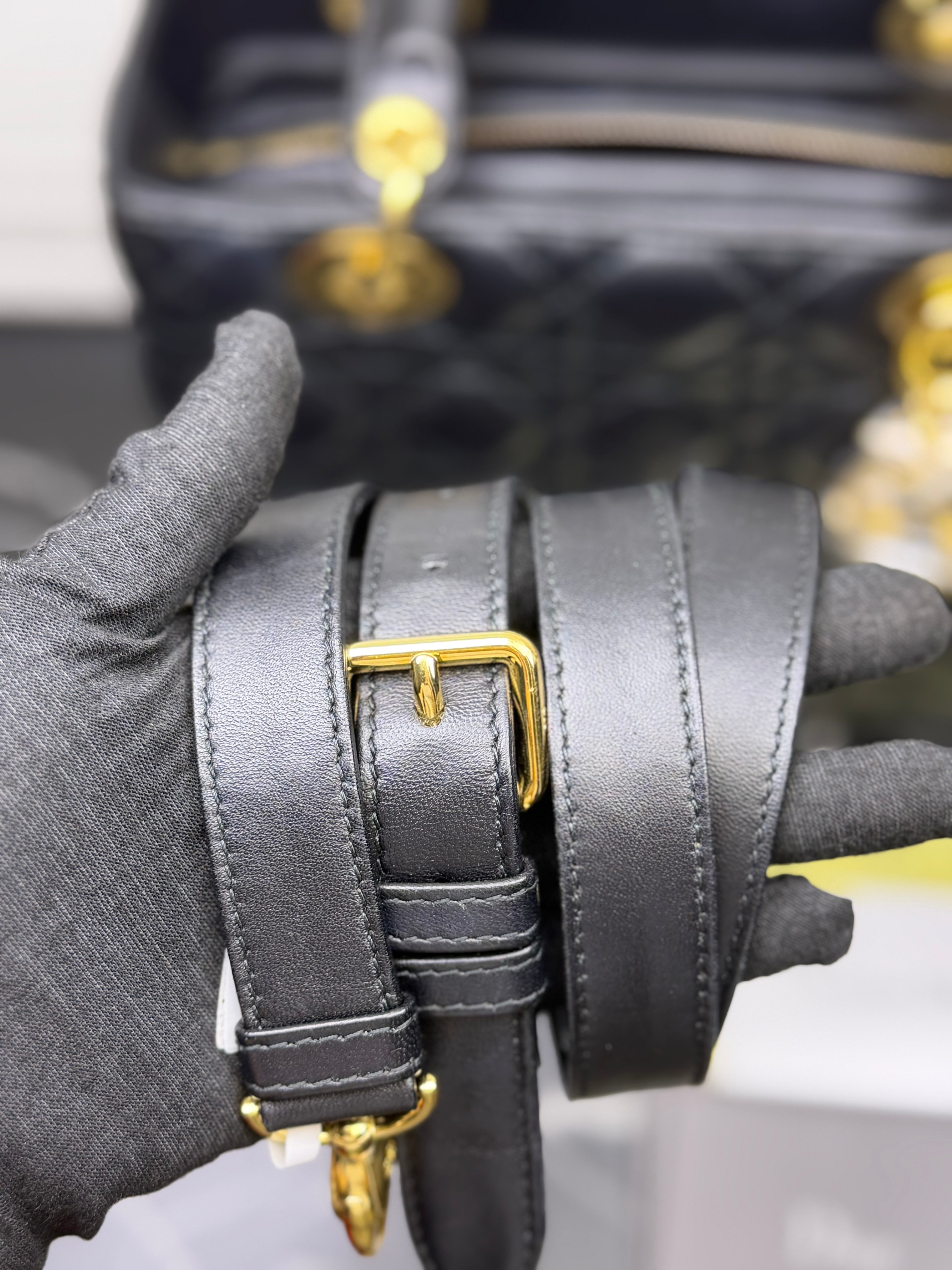 Dior Medium Lady Dior Cannage Quilted Black Lambskin