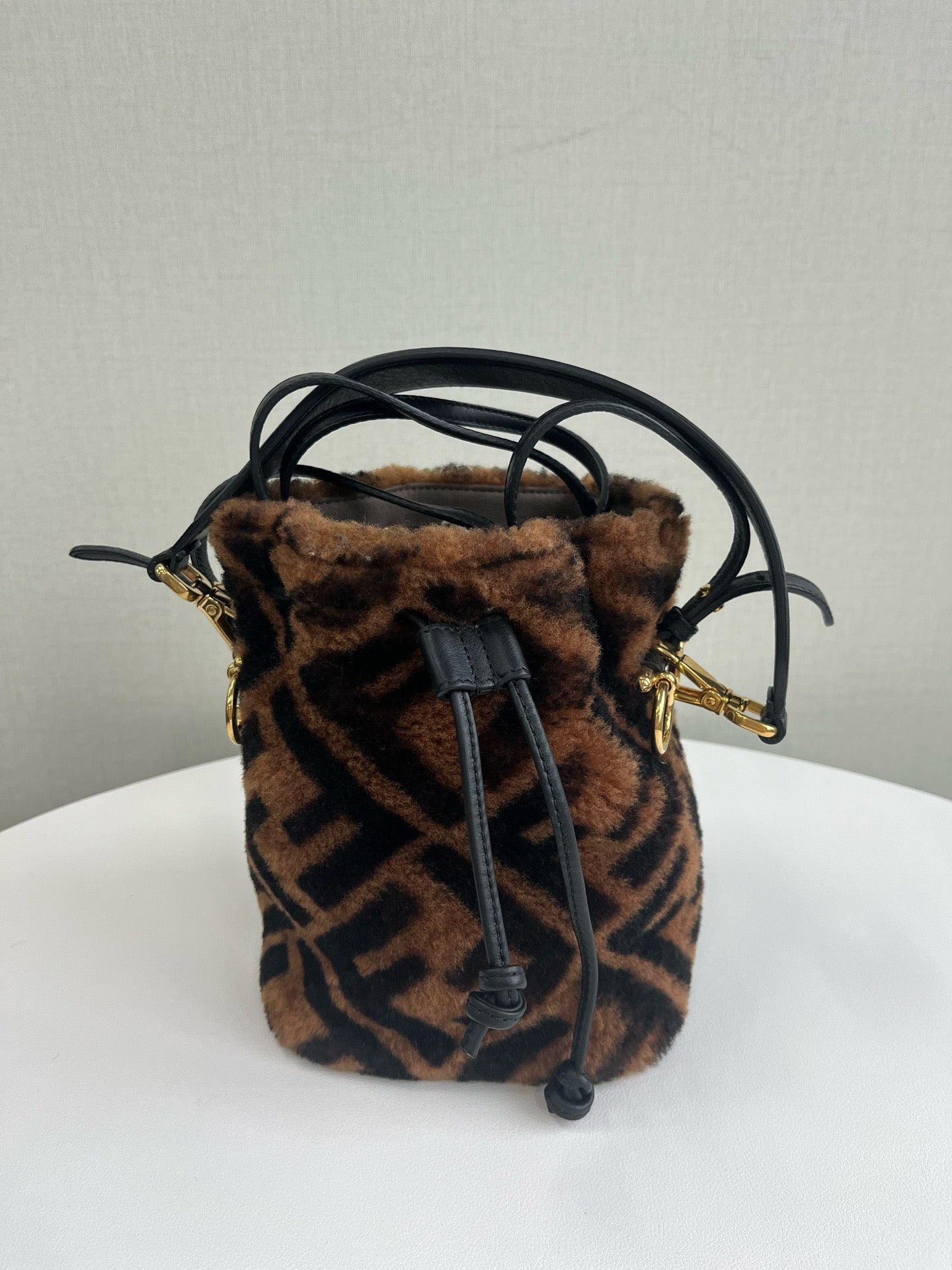 Fendi Mini Mon Tresor Bucket Bag in FF Zucca Shearling Fur