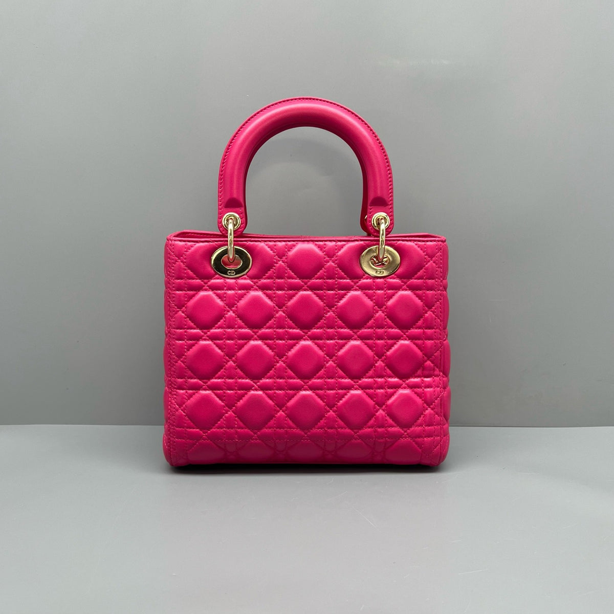 Dior Fuchsia Cannage Leather Lady Dior Handbag Gold Hardware