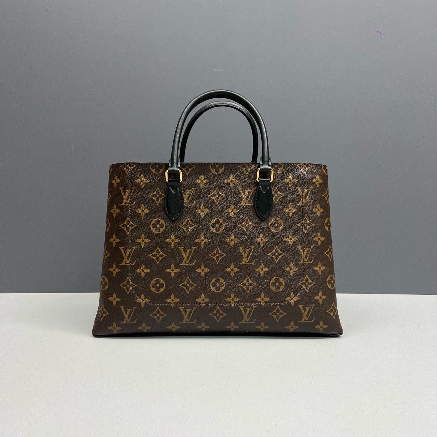 Louis Vuitton Monogram Flower Tote Bag Black Leather Trim