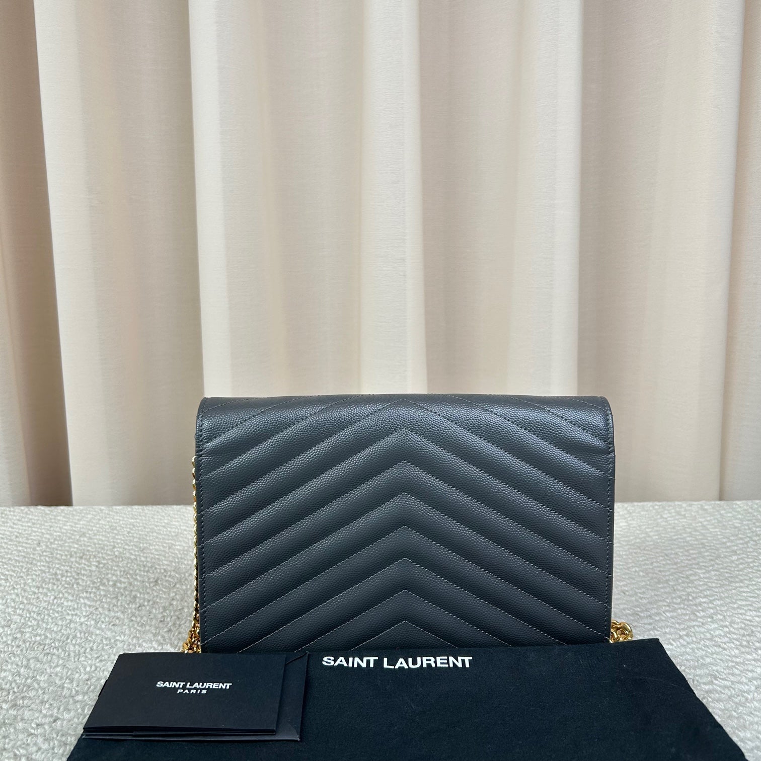 Saint Laurent YSL Grey Gold Envelope Chain Bag