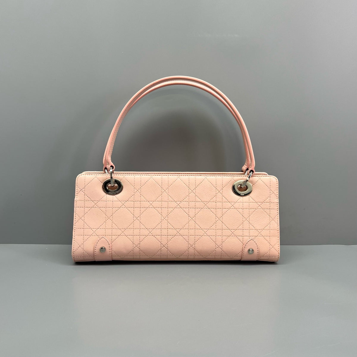 Dior Pink Cannage Leather Handbag Silver Hardware Shoulder Bag