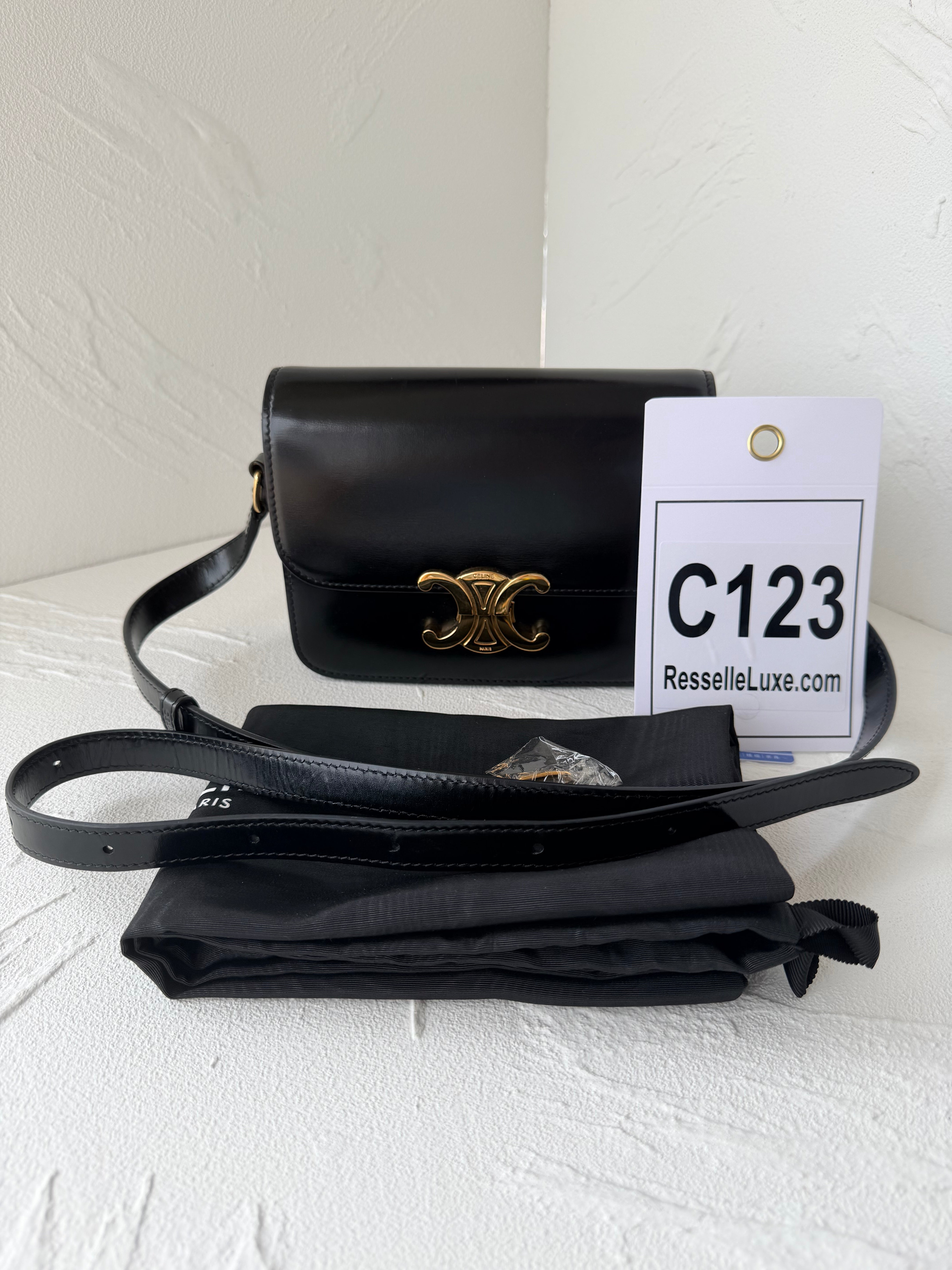 Celine Triomphe Small, Black Shiny Calfskin