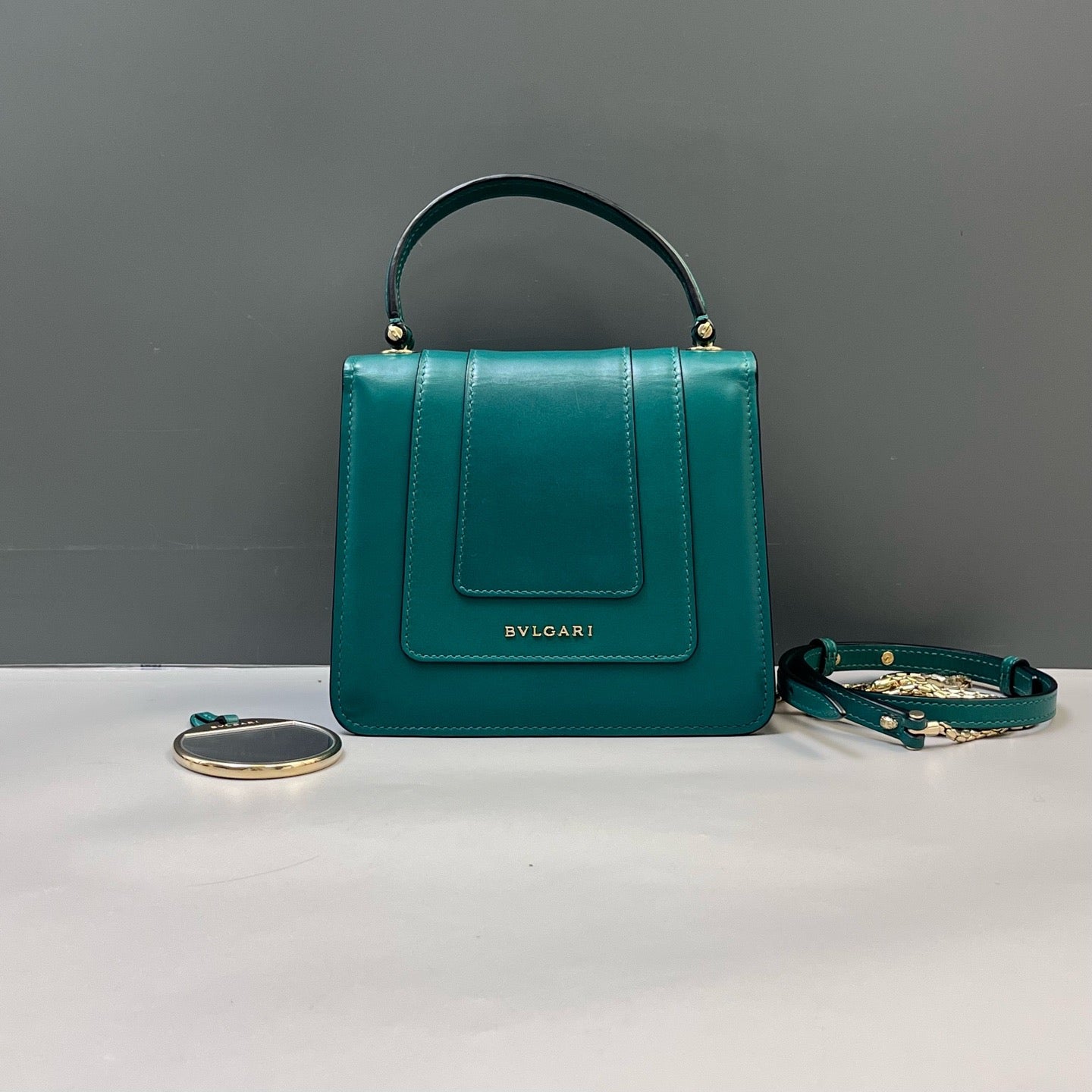 Bvlgari Emerald Green Calfskin Serpenti Forever Top Handle
