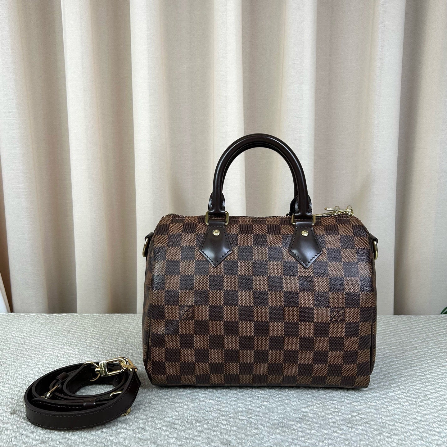 LV Louis Vuitton Speedy 25 Damier Ebene Tote Bag