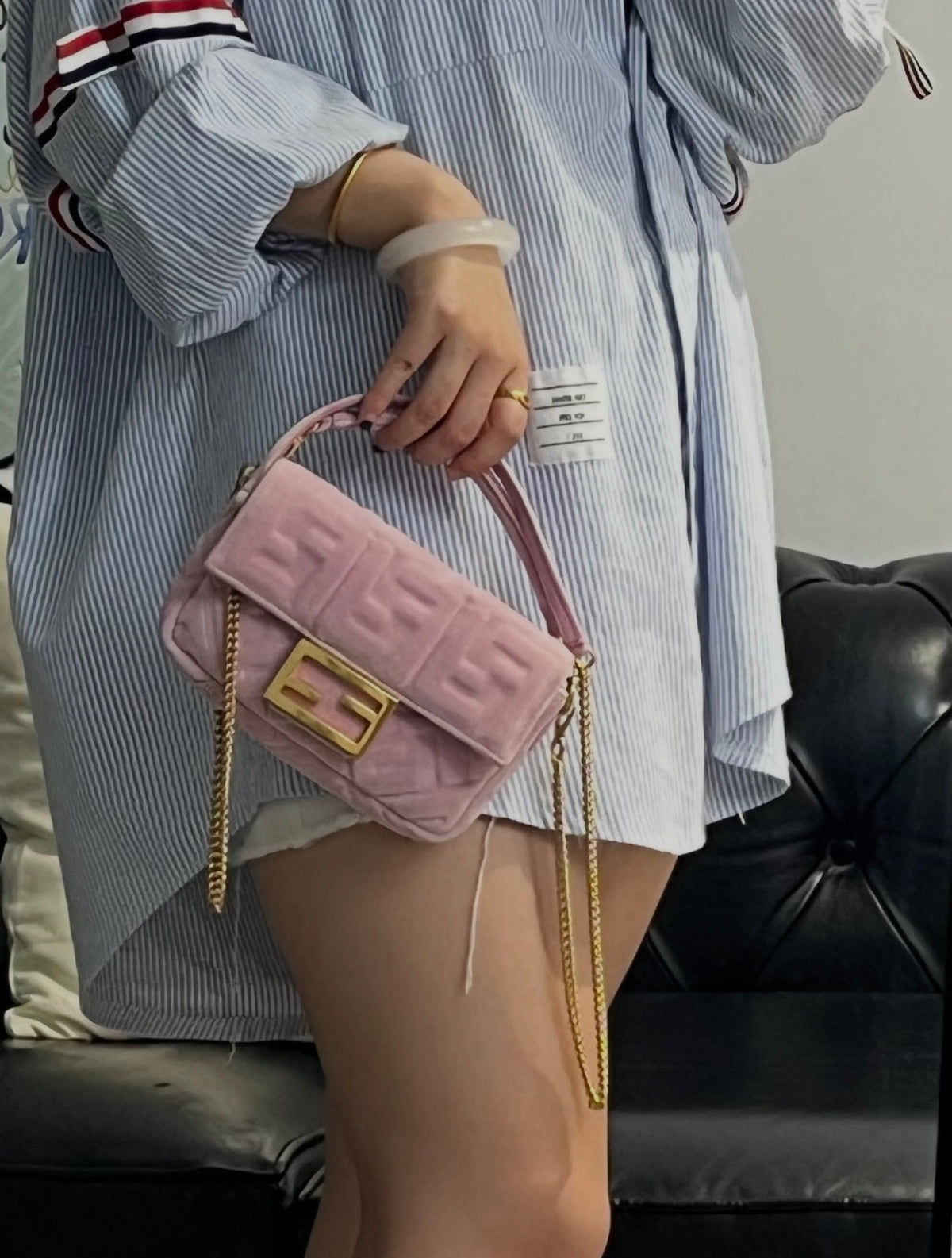 Fendi Baguette, Pink Velvet Embossed FF