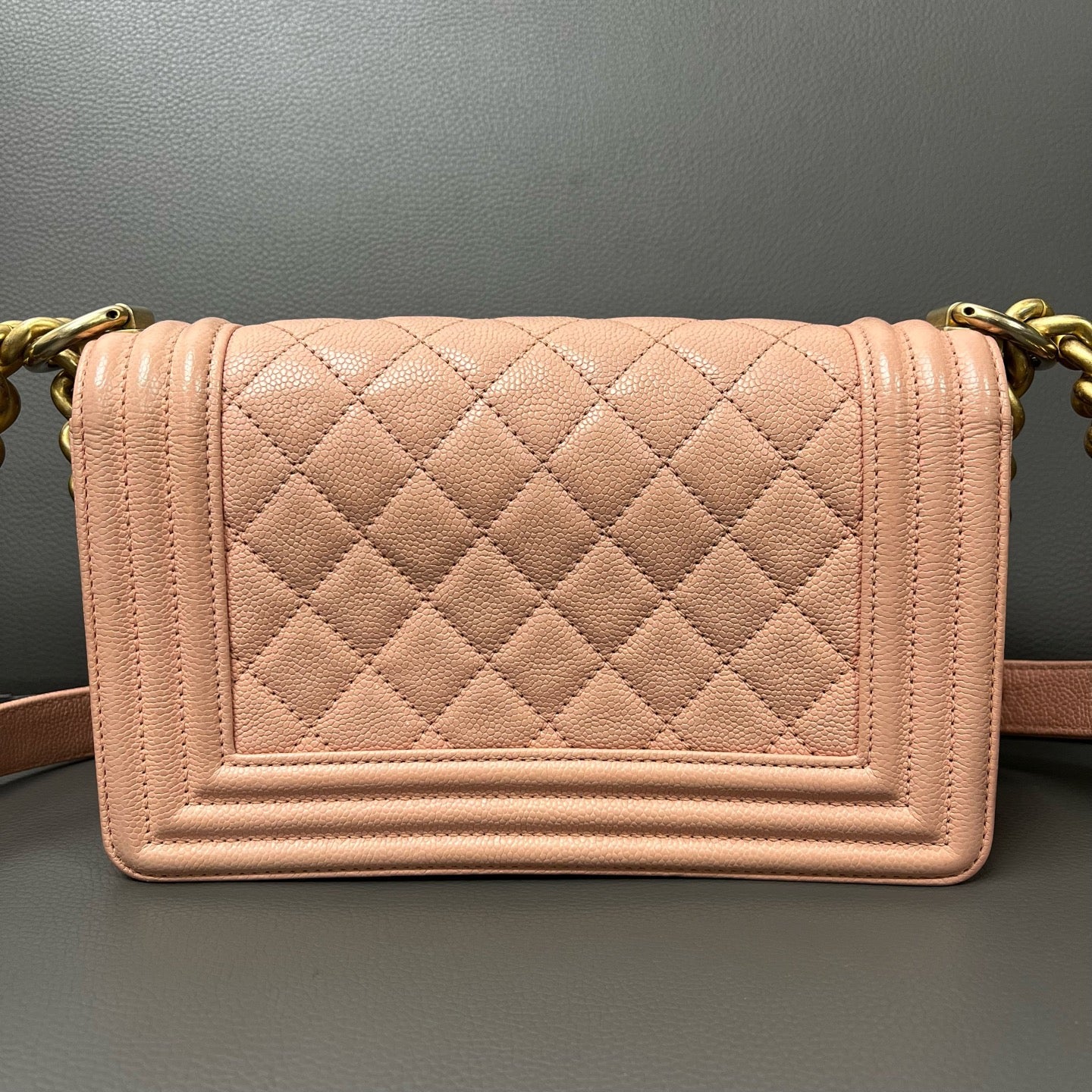 Authentic Pre-owned Chanel Pink Caviar Leather Boy Small