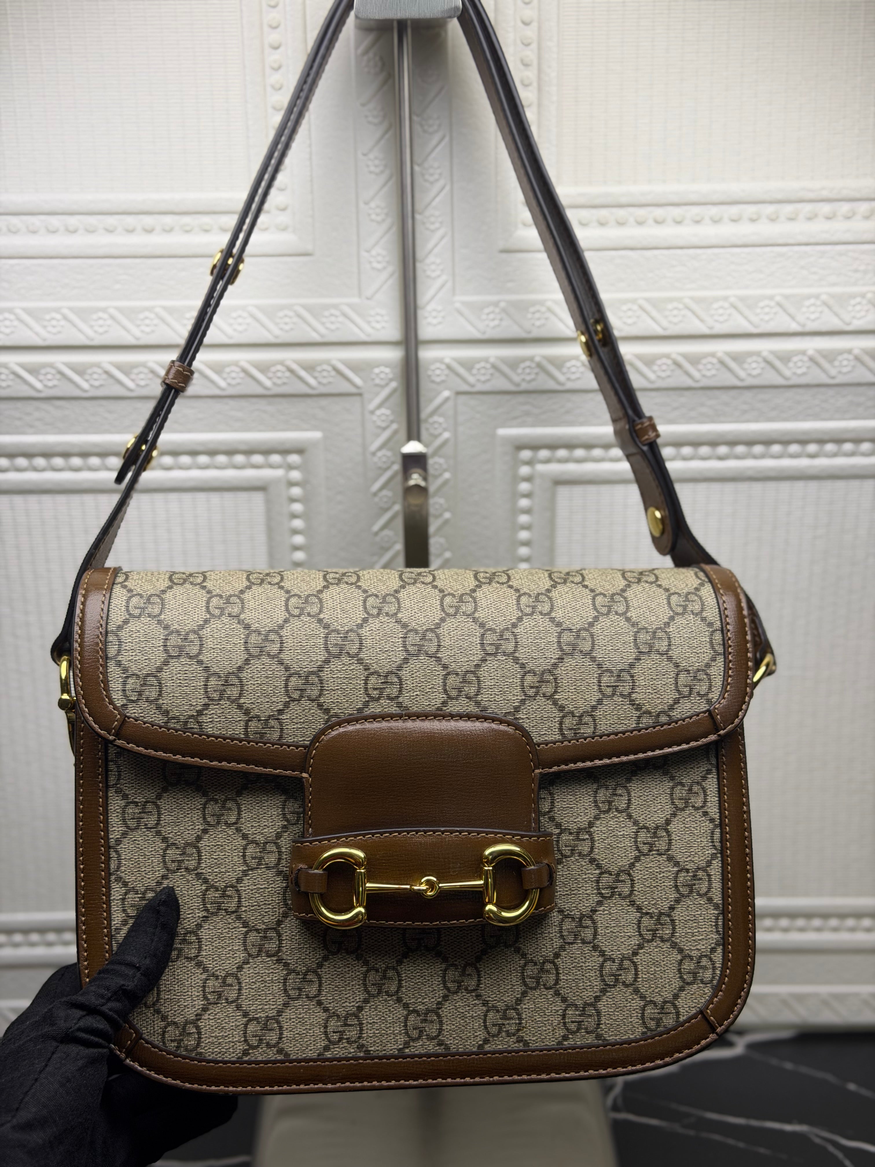Gucci 1955 Horsebit GG Supreme Canvas Shoulder Bag