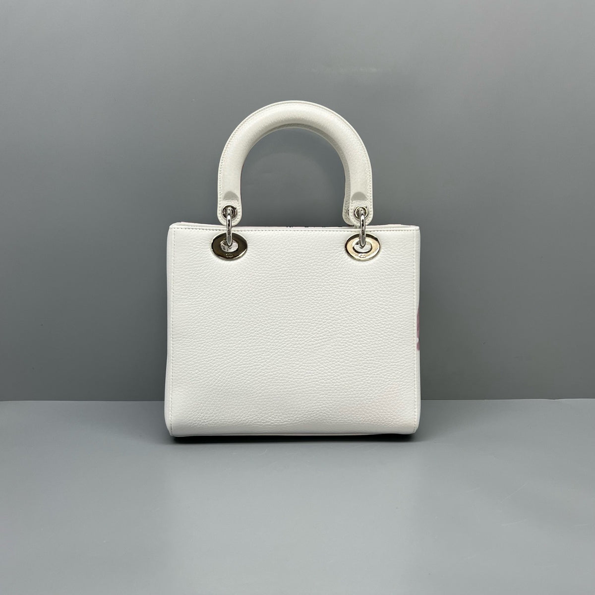Dior White Floral Print Cannage Leather Lady Dior Handbag