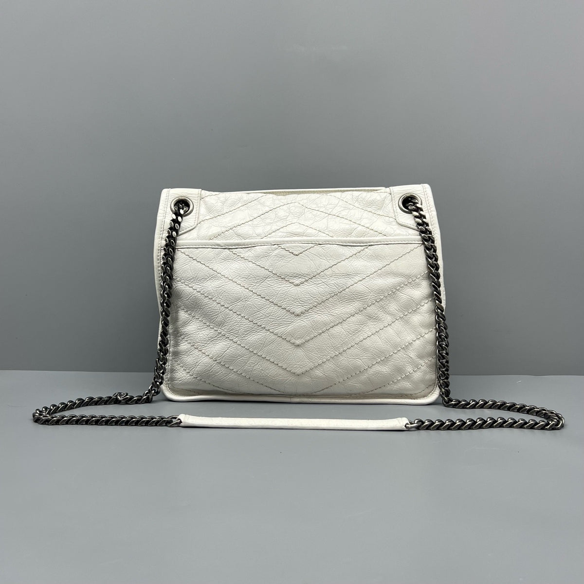 YSL White V-Quilted Leather Niki Shoulder Crossbody Bag