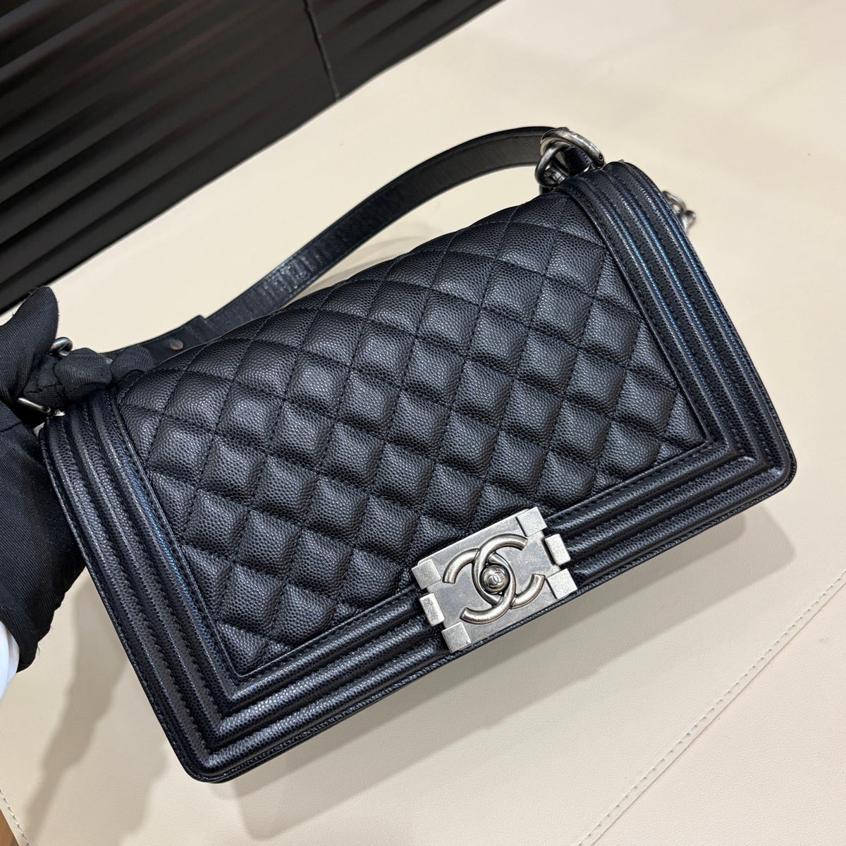 Chanel Le Boy Medium, Black Caviar Leather
