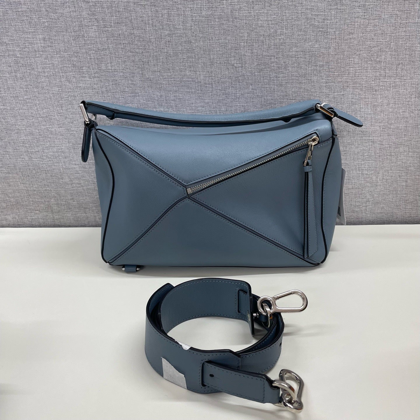 Loewe Large Puzzle Bag Ash Blue Smooth Leather Crossbody