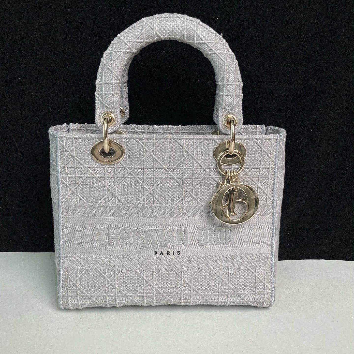 Christian Dior Lady Dior Medium Grey Cannage Embroidery Bag