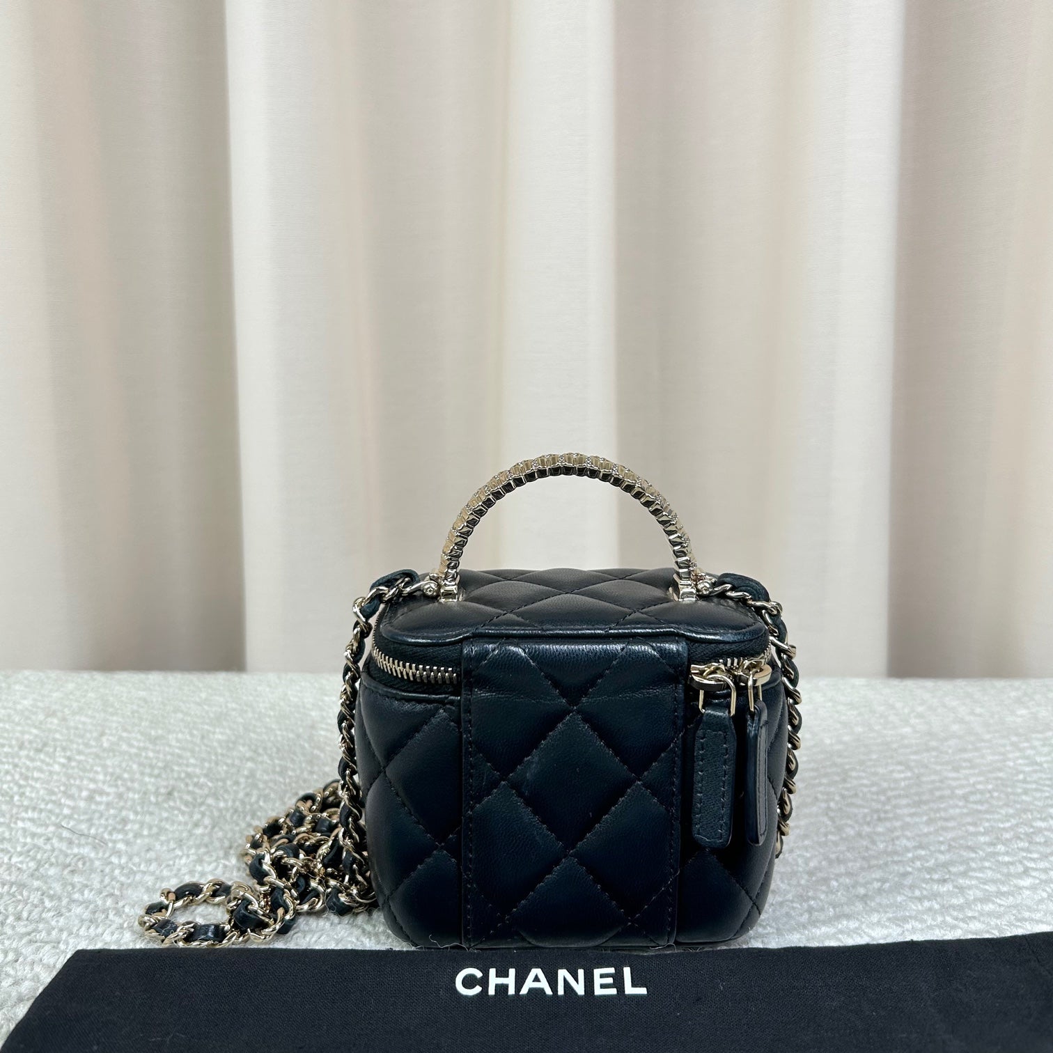 Chanel Black & Gold Crystal Handle Box Bag
