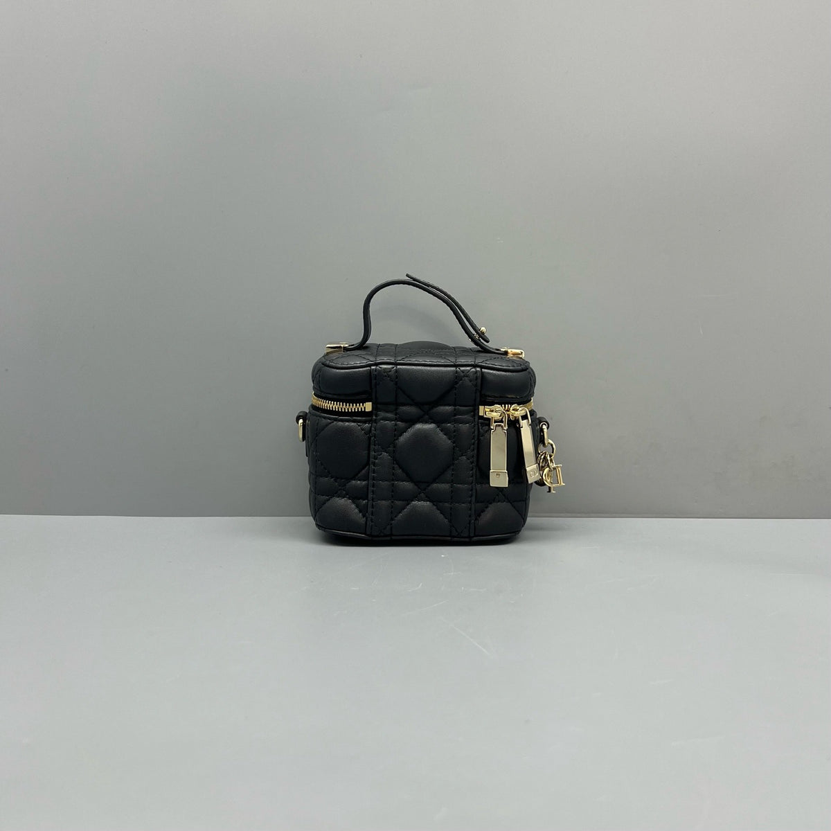 Dior Black Cannage Leather Vanity Handbag Gold Hardware