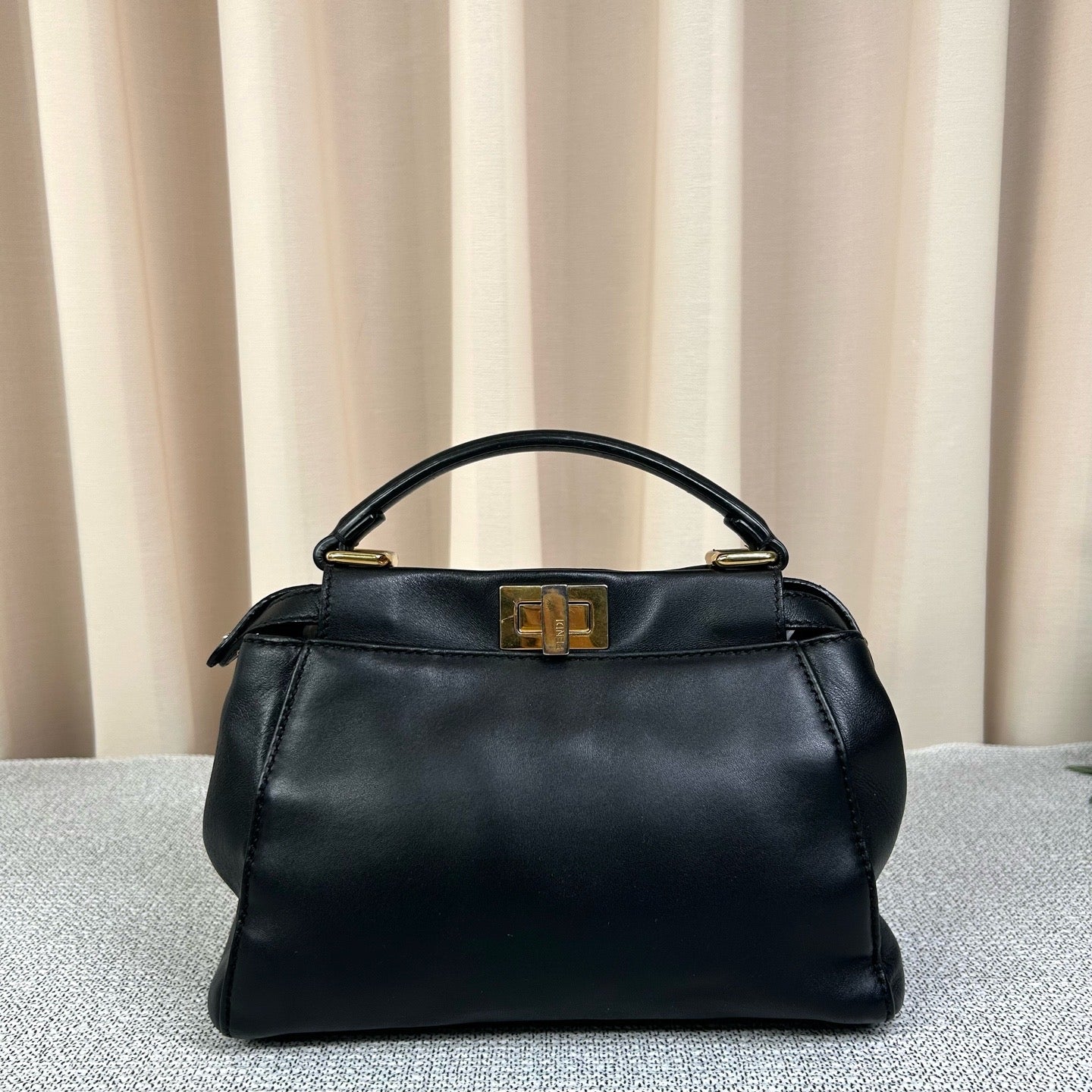 Fendi Peekaboo Black Full Leather Handbag - Missing Shoulder Strap