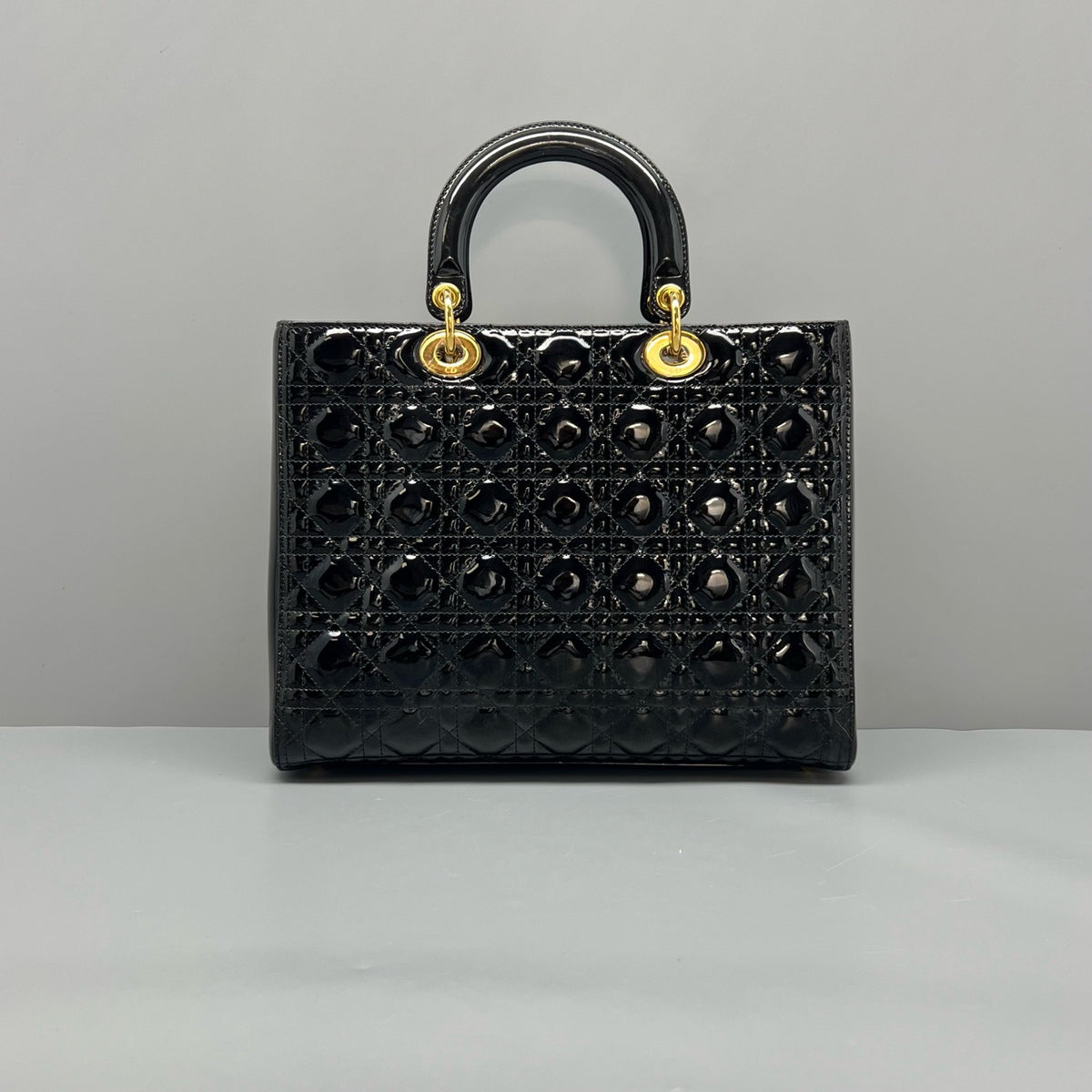 Dior Lady Dior Large Black Patent Cannage Leather
