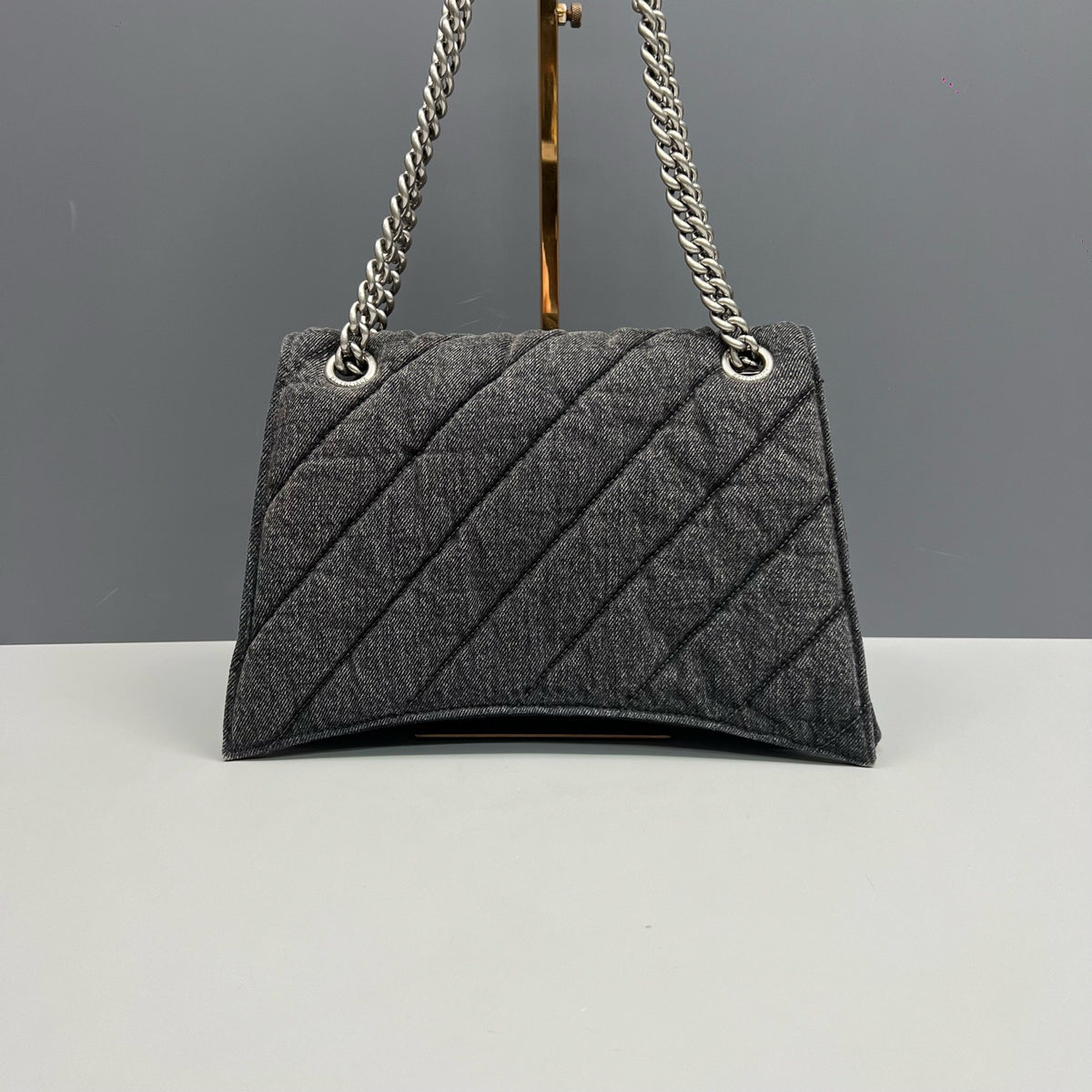Balenciaga Crush Medium Bag Grey Quilted Denim