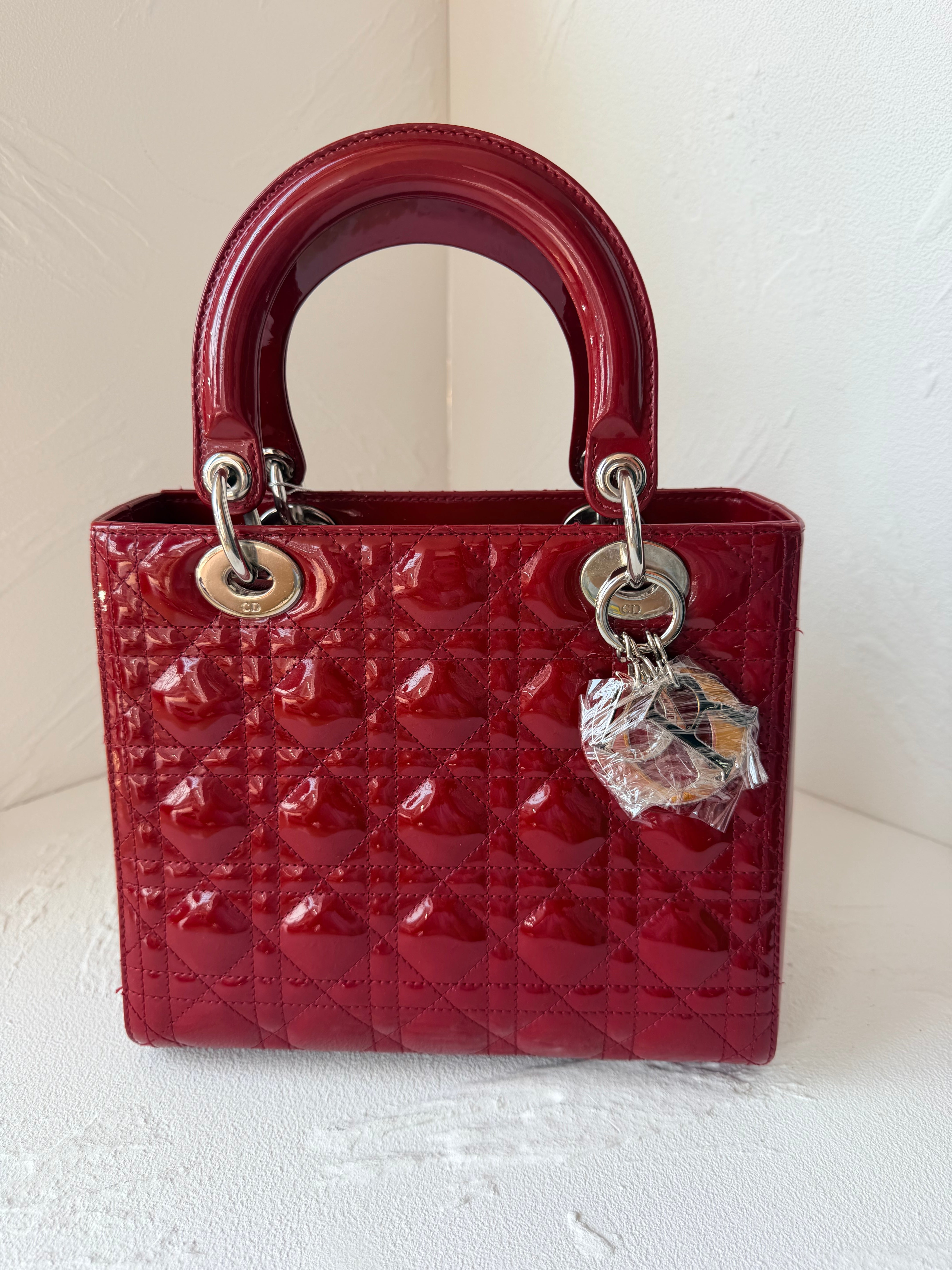 Dior Medium Lady Dior Burgundy Patent Cannage