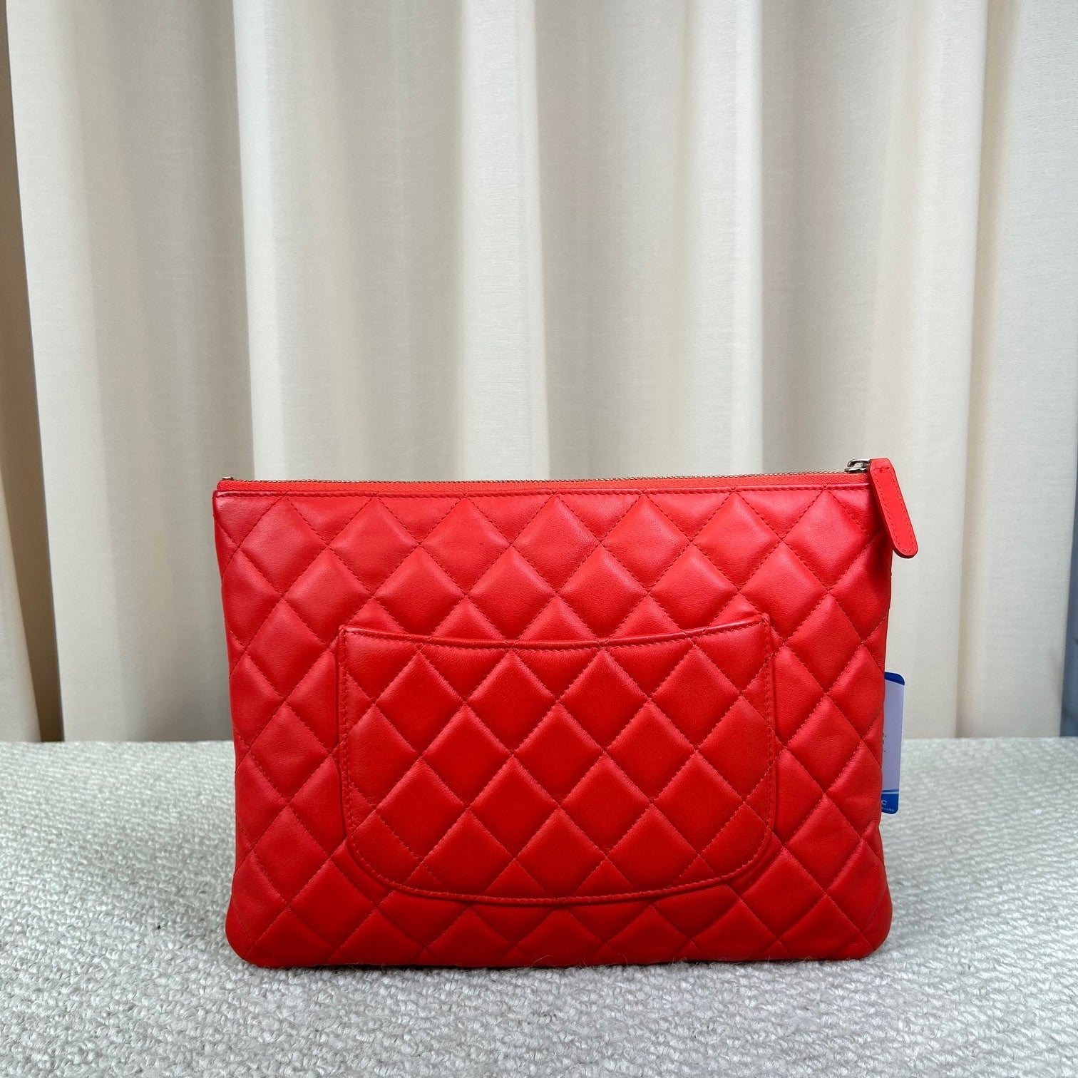 Chanel Red Lambskin Quilted CC Logo Clutch Pouch