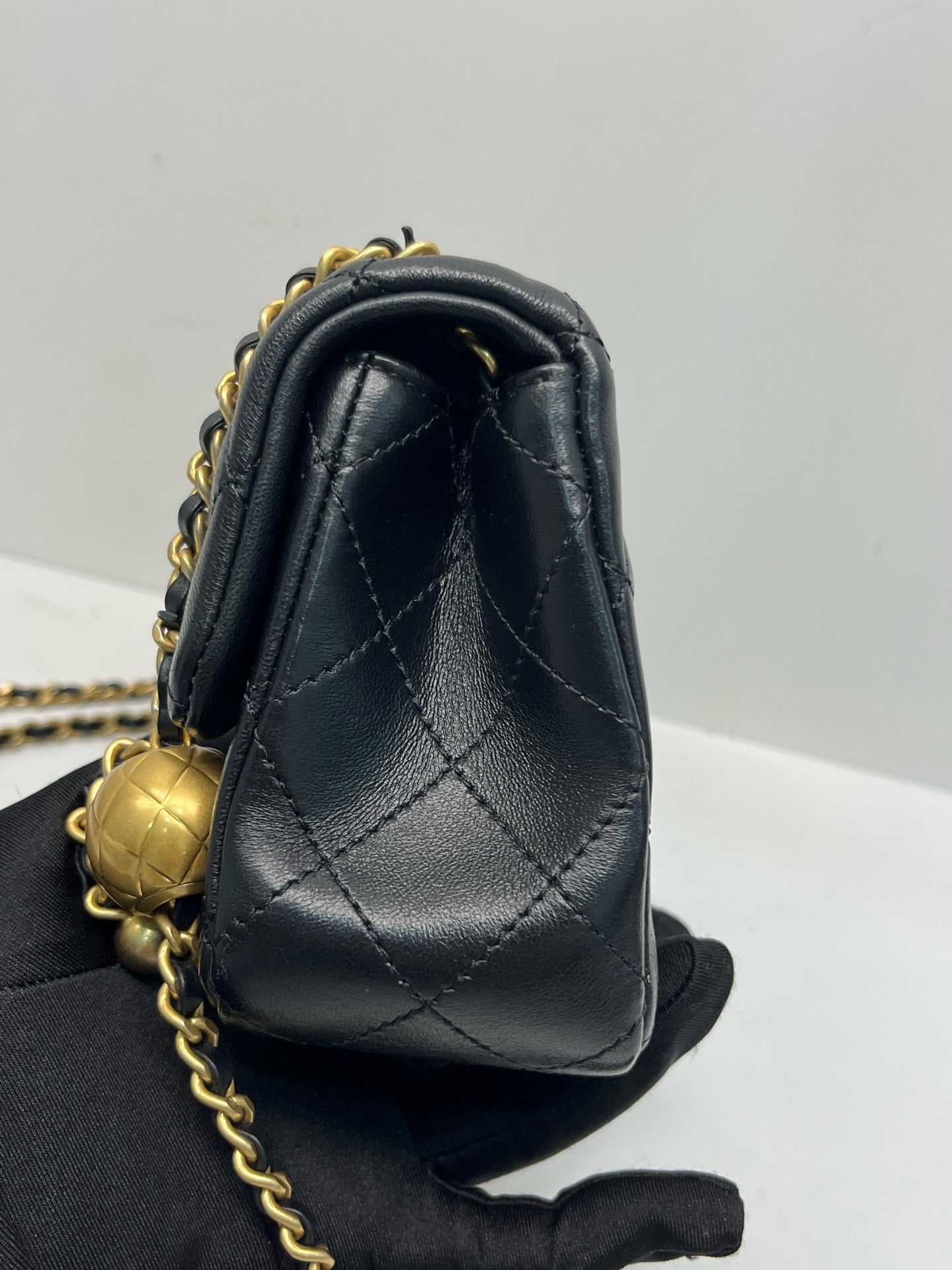 Chanel Classic Flap Large Mini Lambskin Black Gold Ball 2024