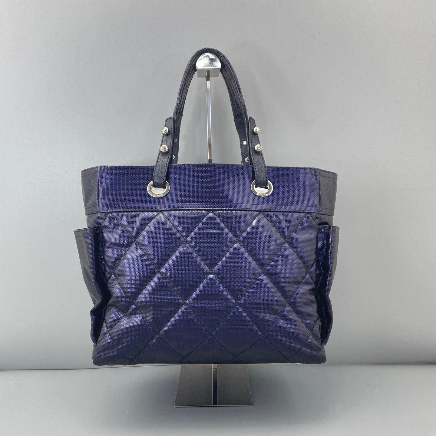 Chanel Navy Blue Quilted Coated Canvas