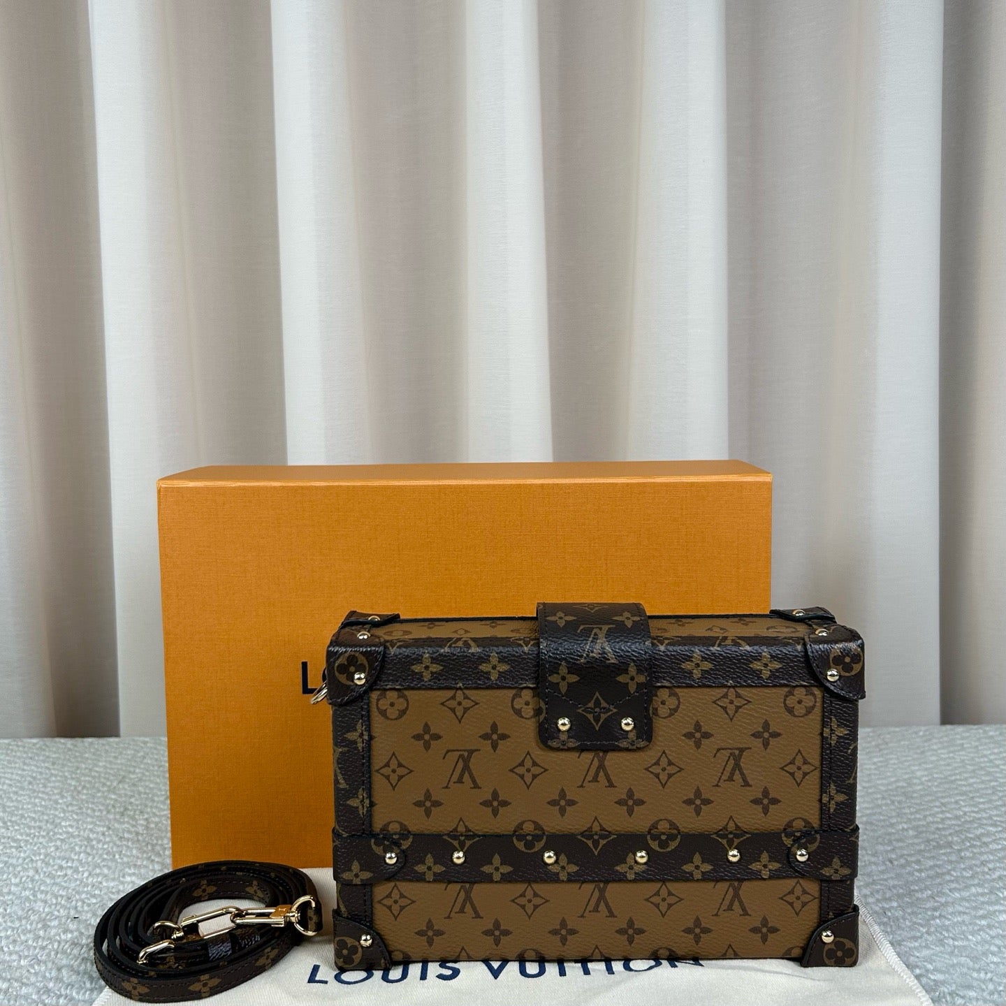 LV Louis Vuitton Hard Box Bag Caramel Monogram Two-Tone with Gold Clasp