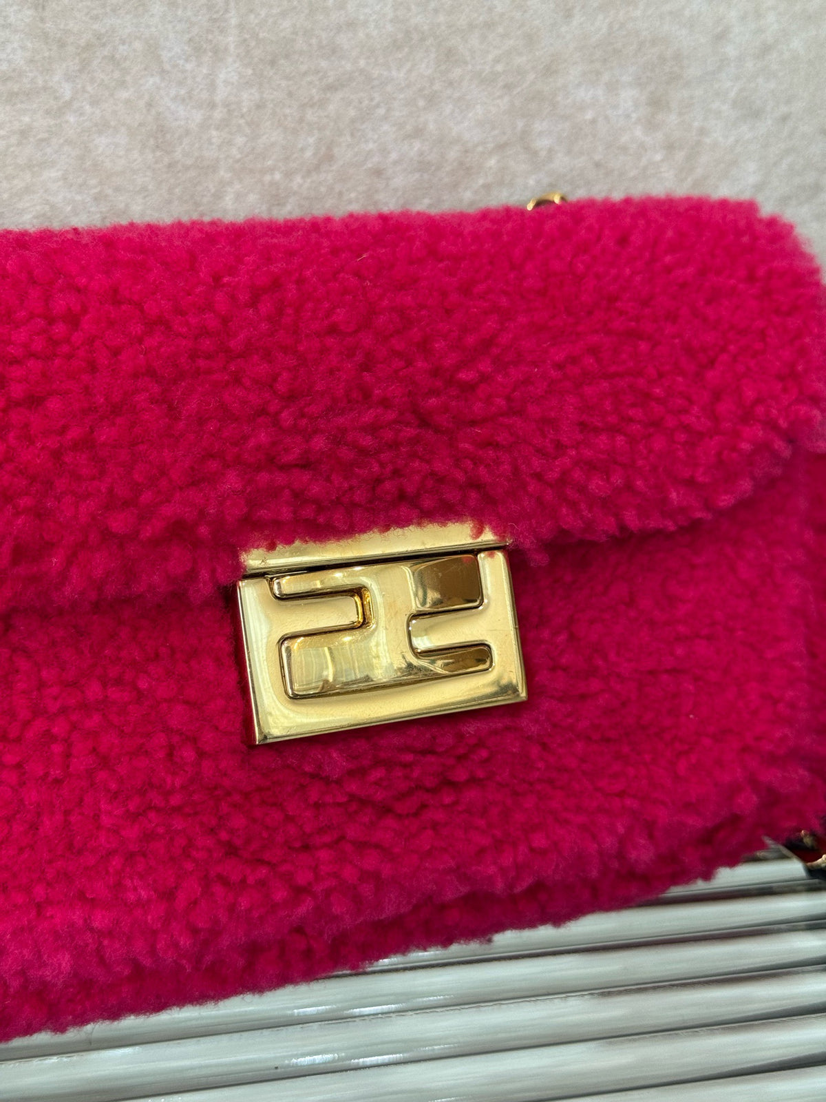 Fendi Baguette, Raspberry Shearling Fur