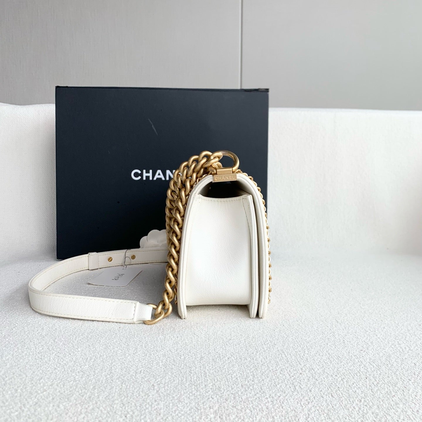 Chanel Medium Le Boy White Caviar Leather Crossbody Bag