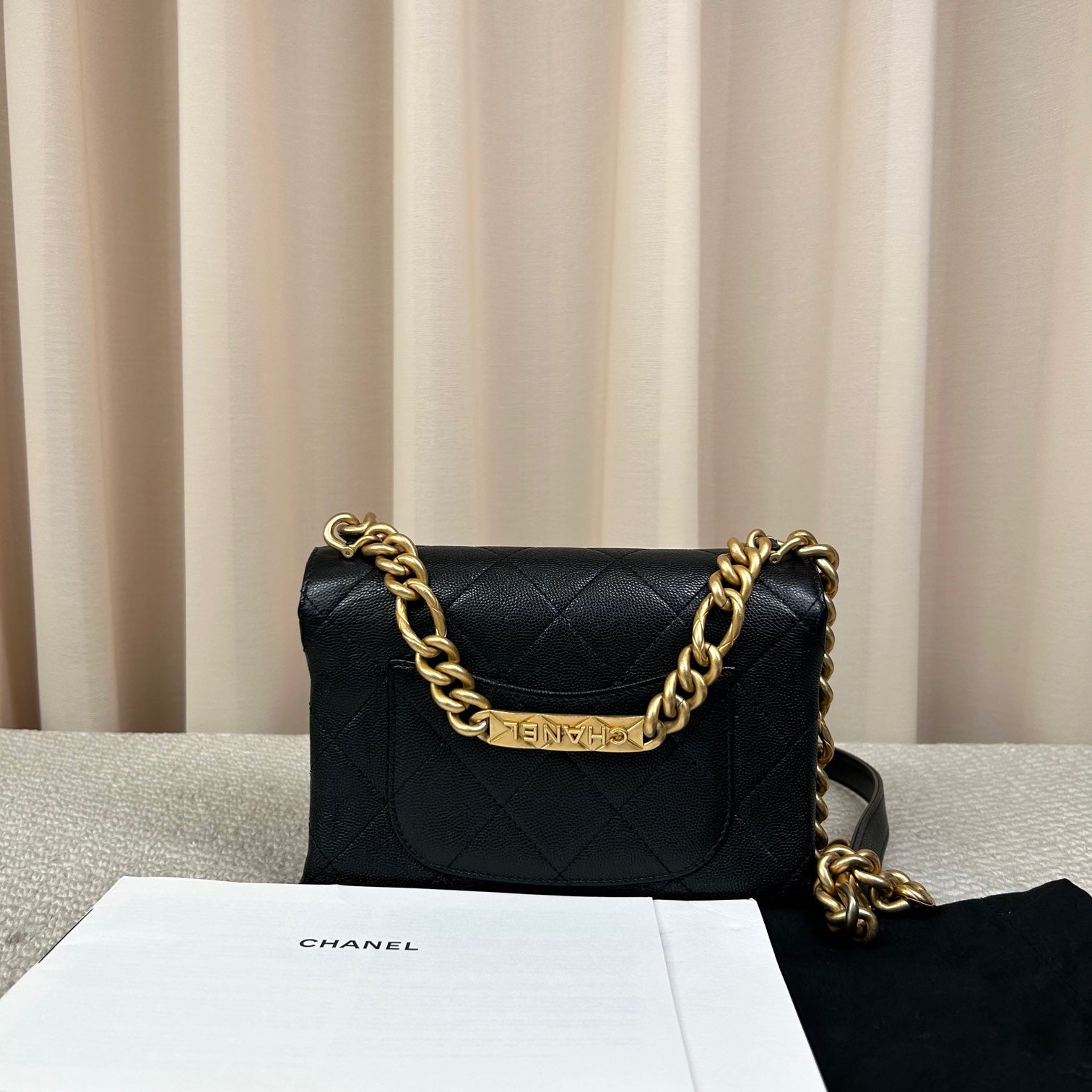 Chanel Quilted Chain Shoulder Bag Black Caviar Leather mini