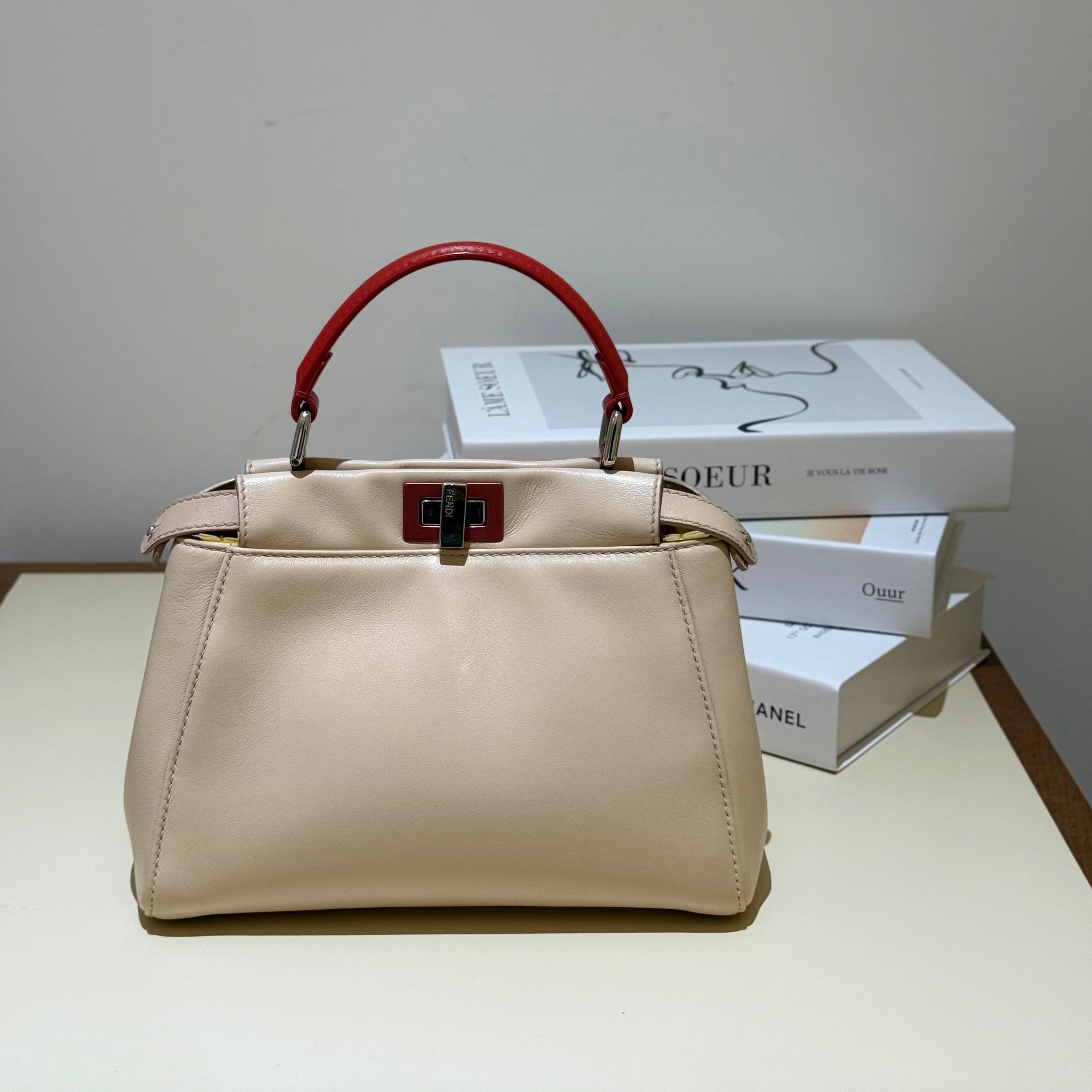 Fendi Small Peekaboo Beige Smooth Calfskin Handbag