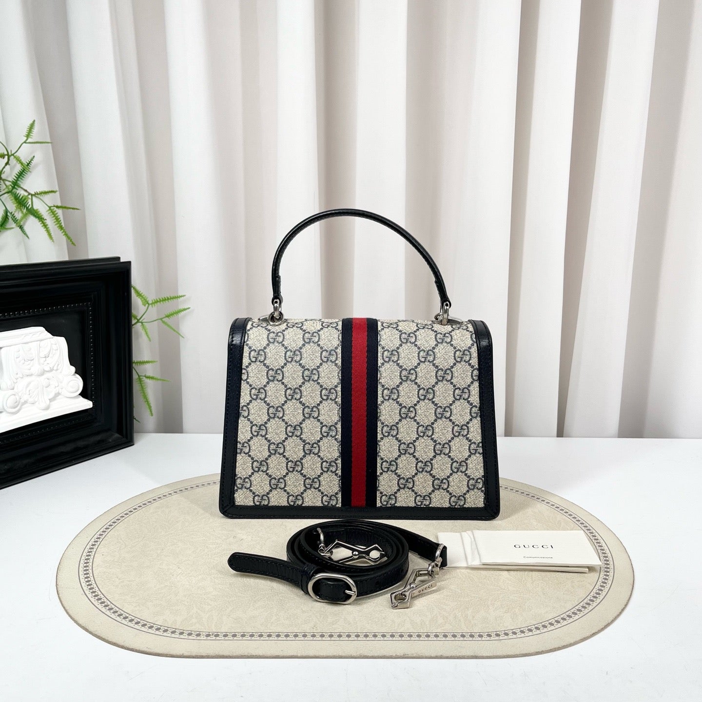 Gucci Ophidia Small GG Supreme Beige/Black Top Handle Bag
