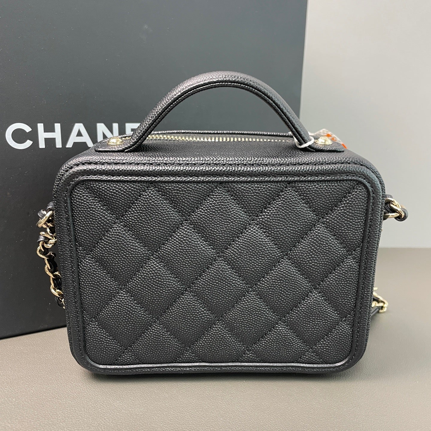 Chanel CC Filigree Vanity Lunch Box Case Black