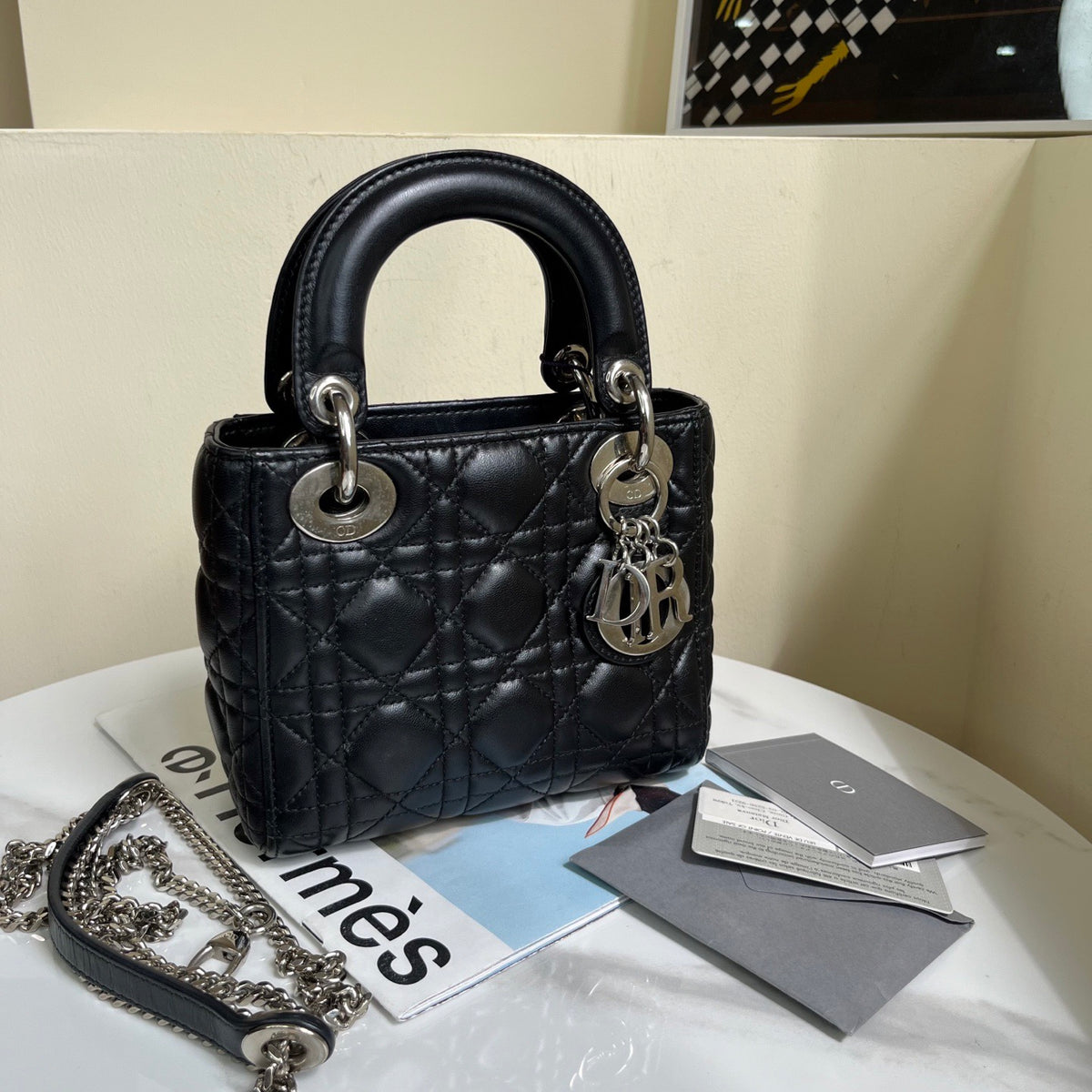 Dior Lady Dior Mini, Black Cannage Lambskin with silver hardware