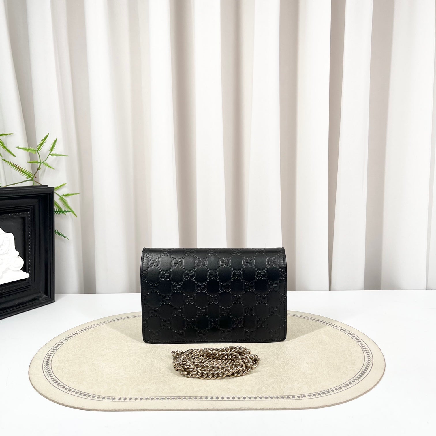 GUCCI Signature Black & Gold WOC Chain Bag