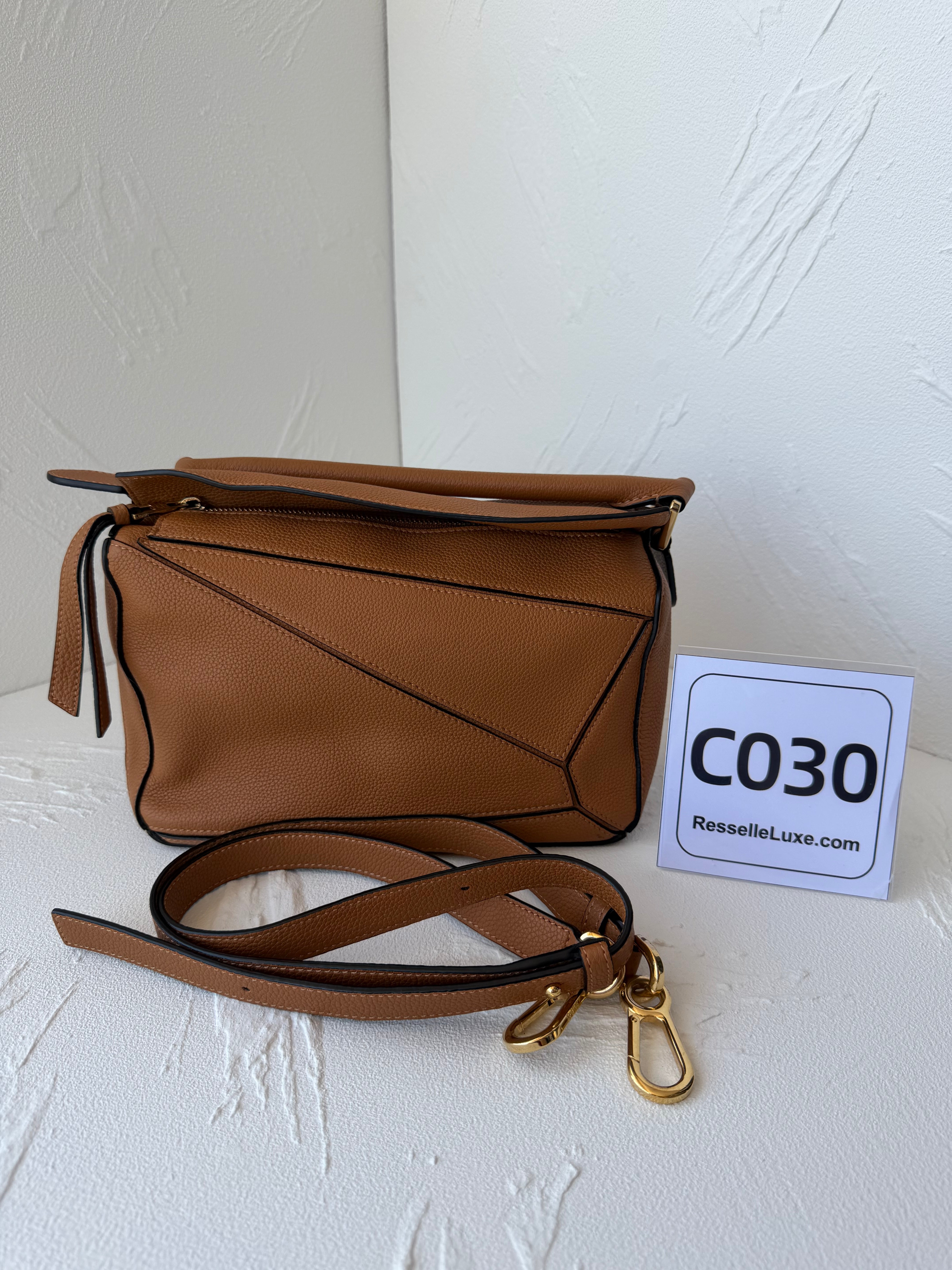 Loewe Puzzle Small Tan Grained Calfskin Crossbody Bag