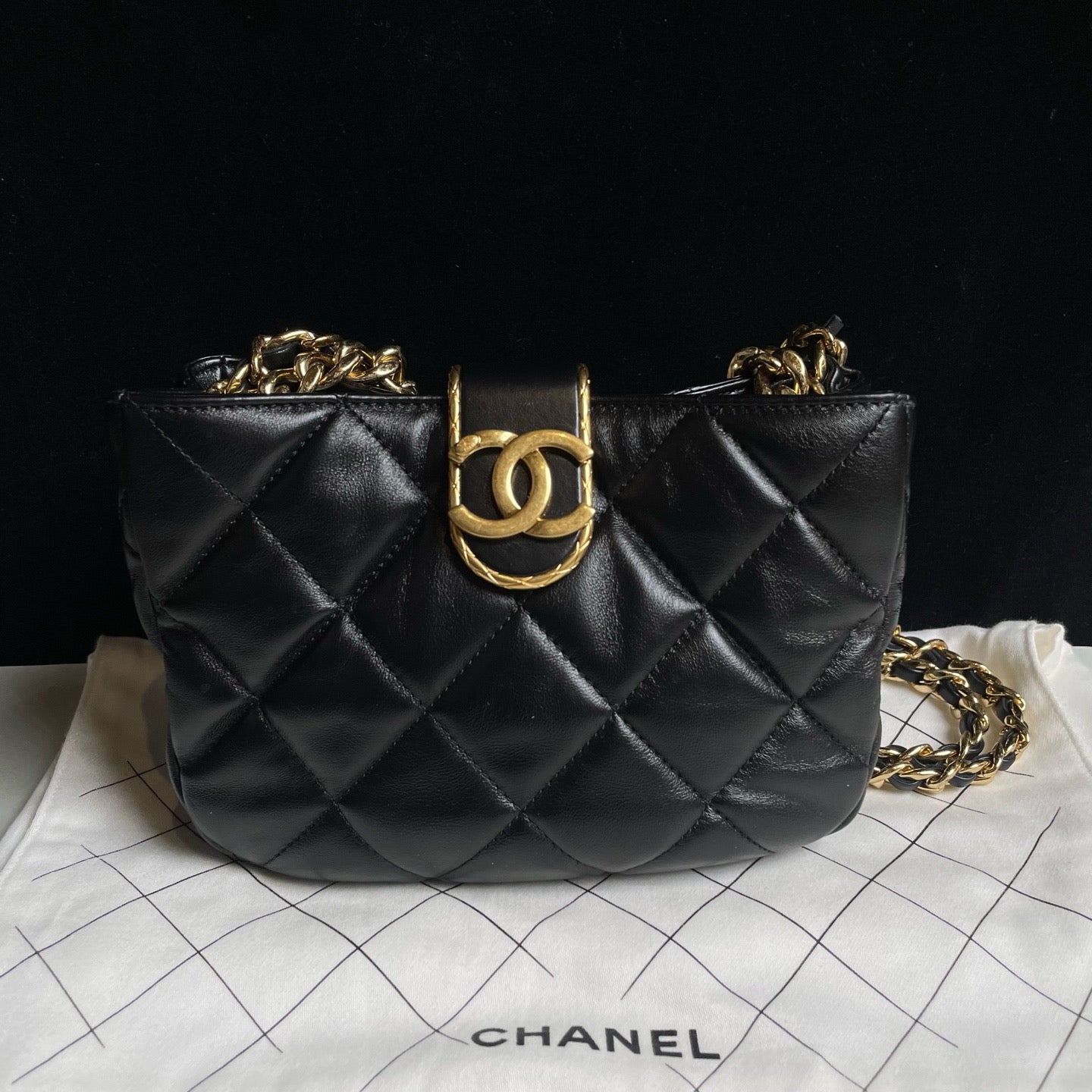 Chanel 22B Black Lambskin Hobo Crossbody Bag