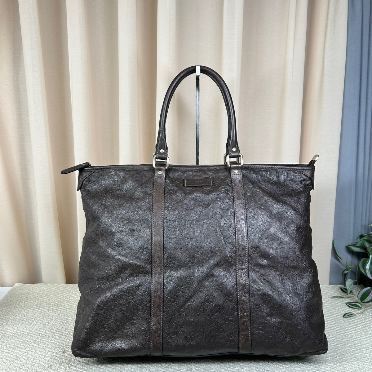 Gucci Dark Brown Embossed Tote Bag 43cm