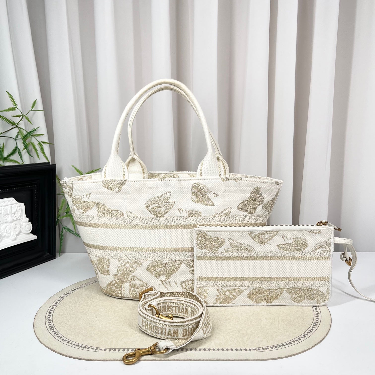 Dior Butterfly Embroidery Basket Tote Bag