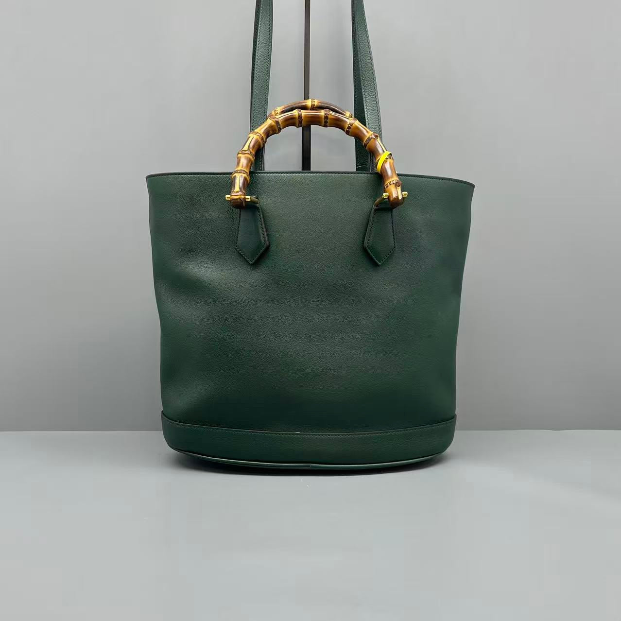 Gucci Green Leather GG Logo Bamboo