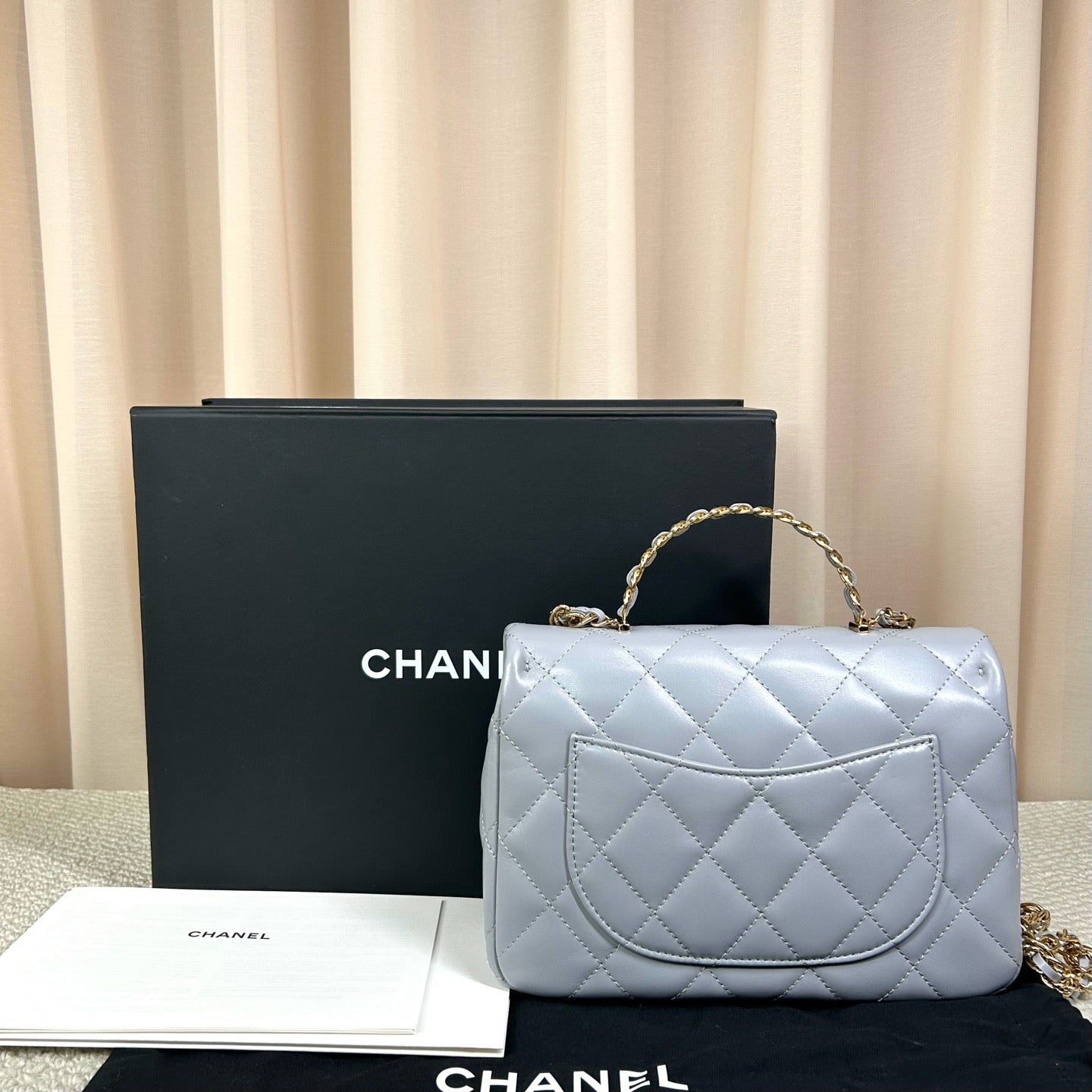 Chanel Large Blue-Grey Quilted Leather Classic Flap Bag