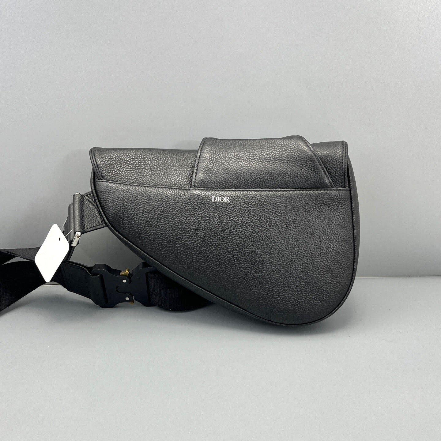 Dior Men Black Grained Leather Saddle