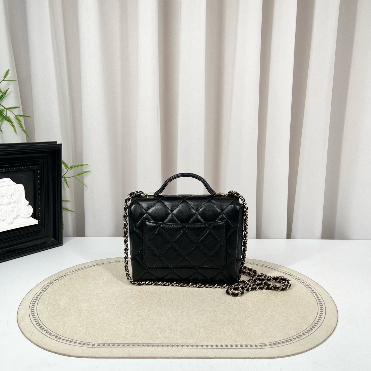 Chanel Mini Black Quilted Lambskin Top Handle Bag
