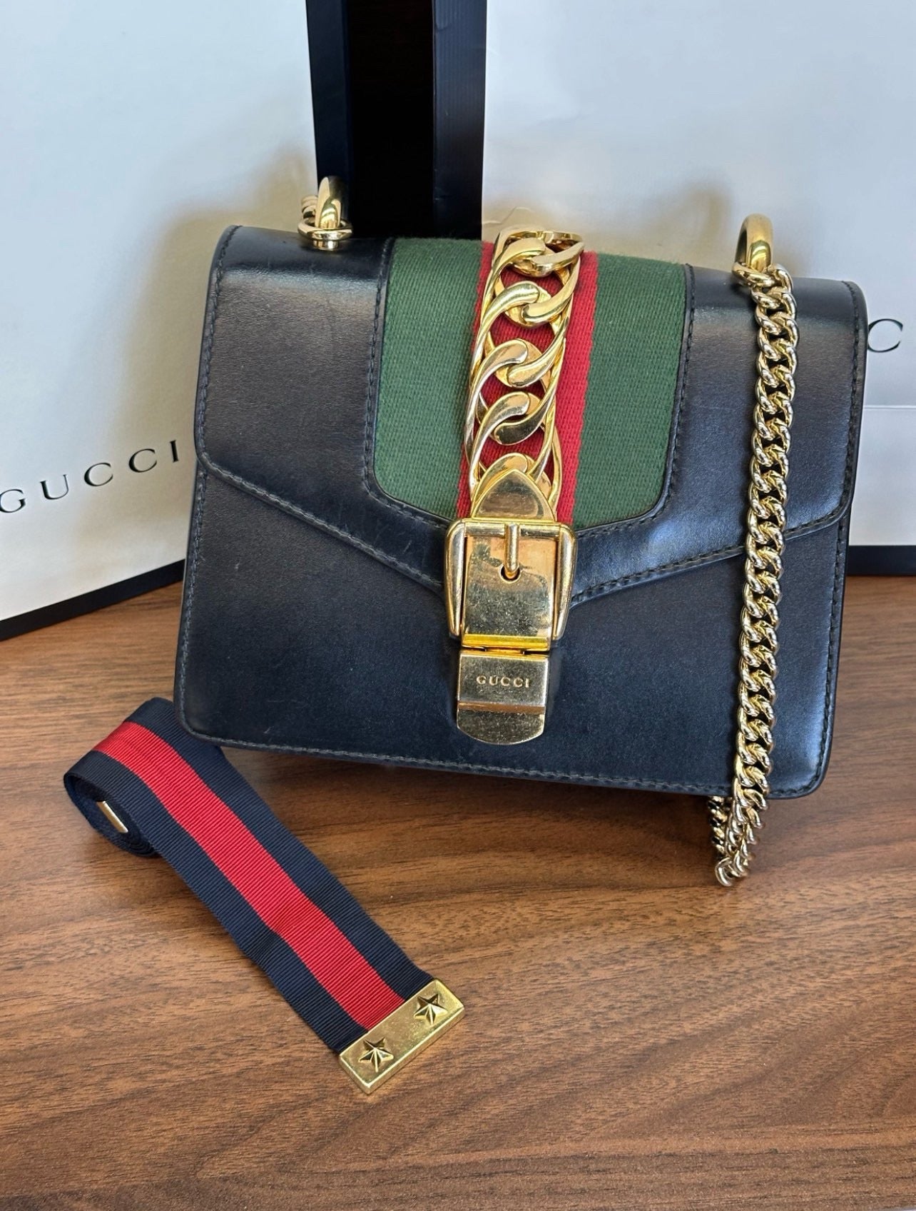 Gucci Sylvie Small Black Leather Crossbody Bag