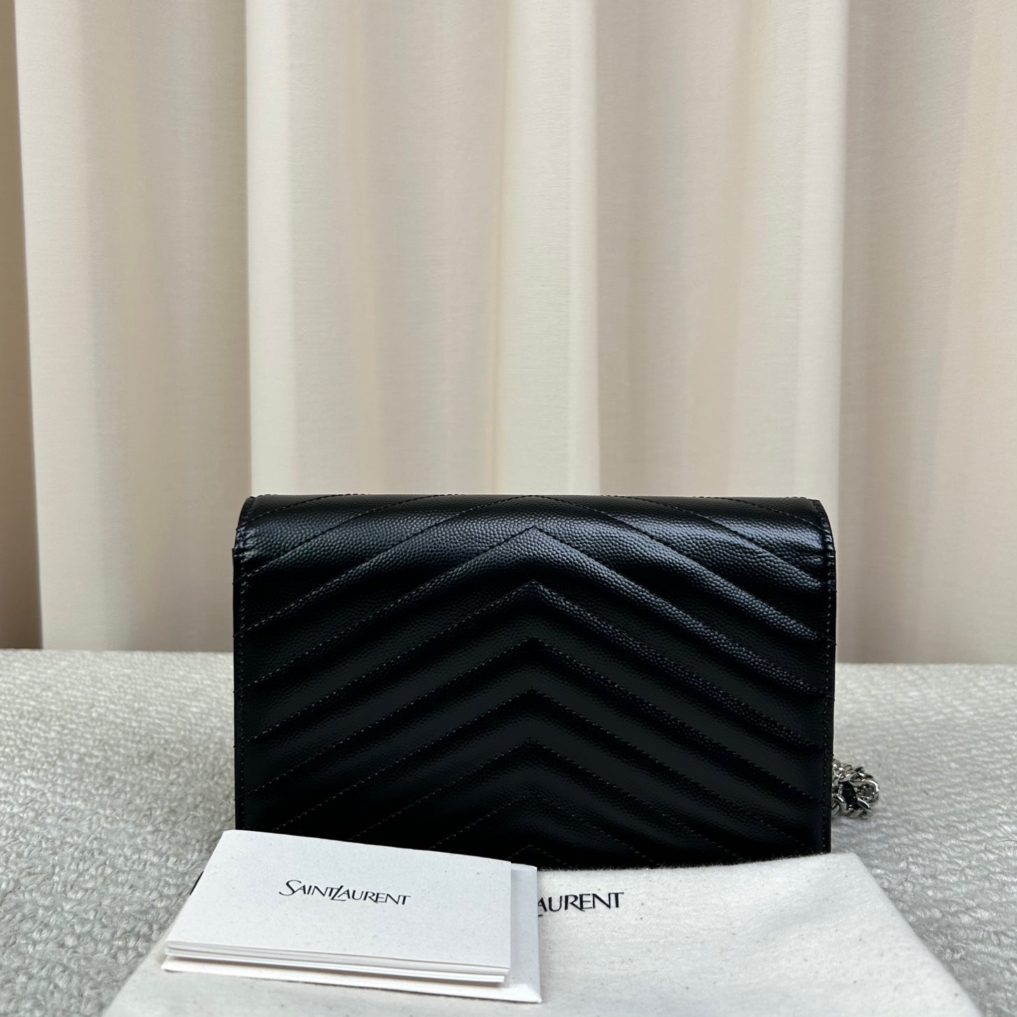 Saint Laurent YSL Black Silver Caviar Leather WOC Chain Bag
