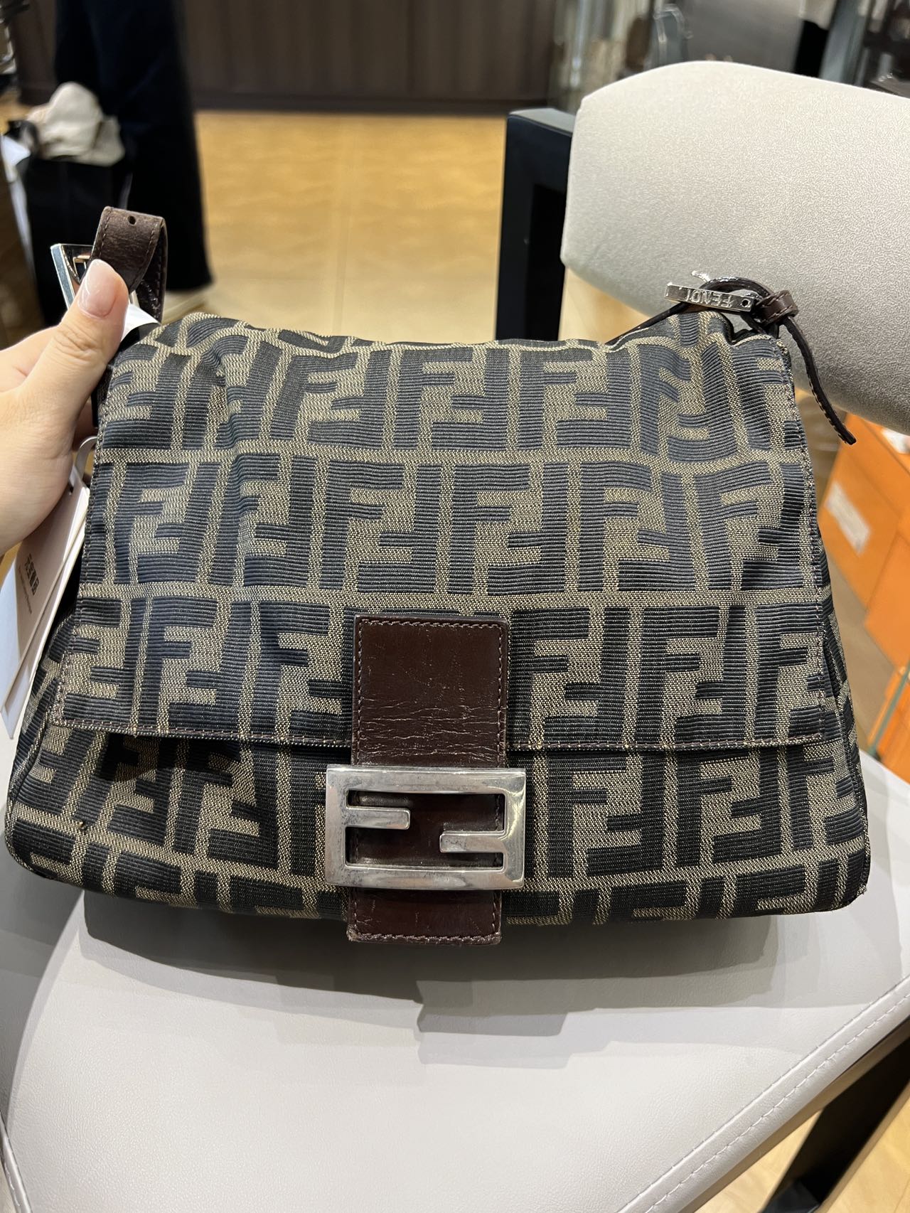 Fendi Zucca Canvas Large Baguette Shoulder Bag
