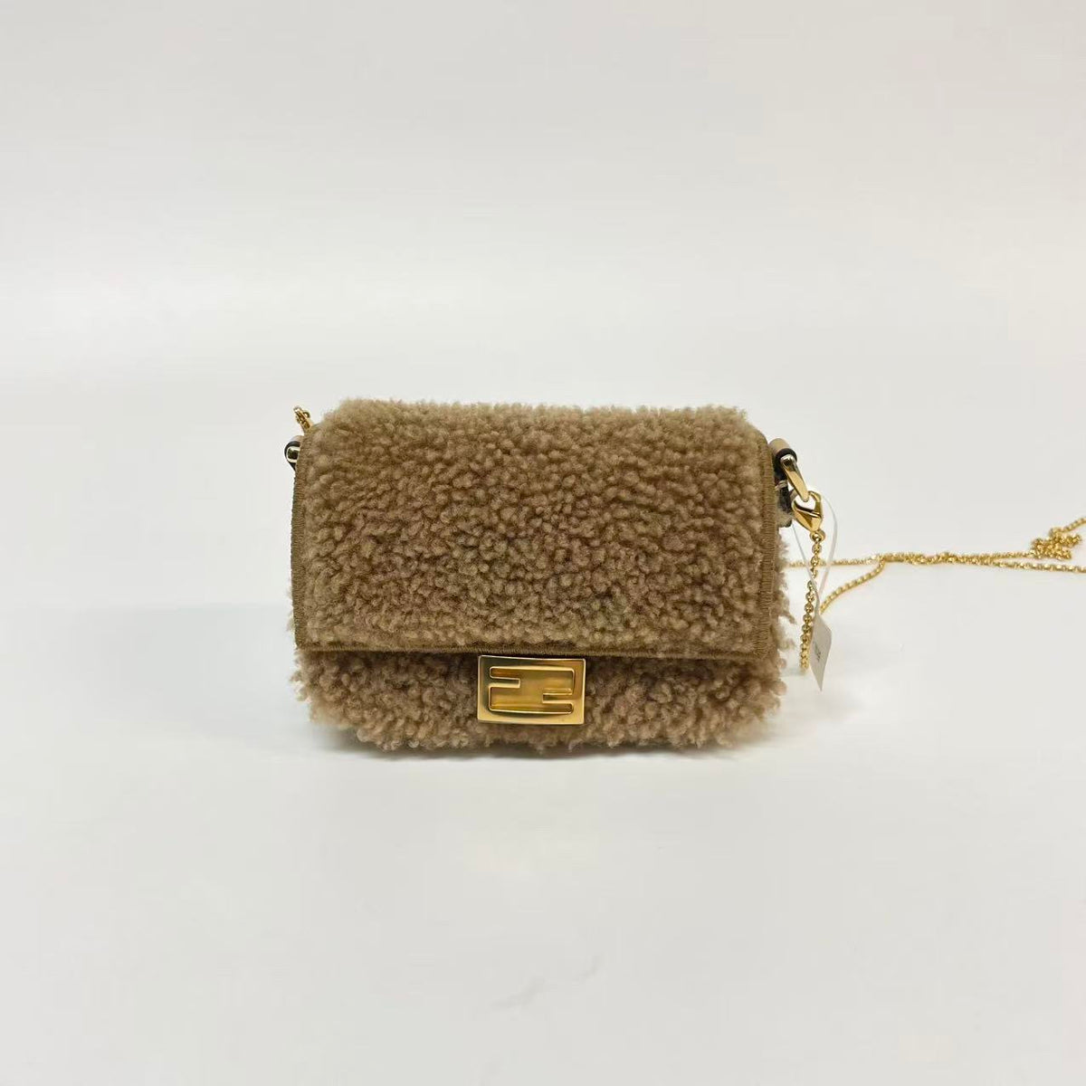 Fendi Nano Baguette, Brown Shearling