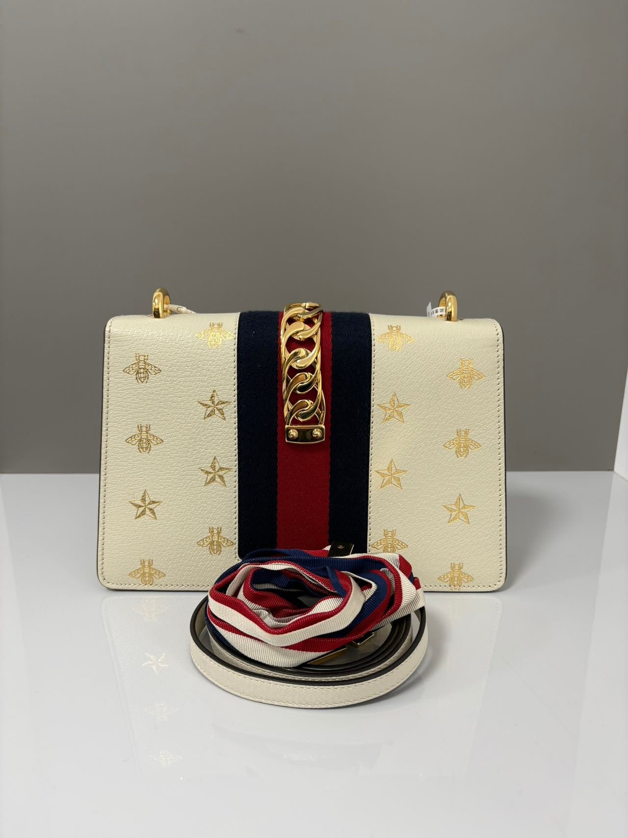 Gucci Sylvie White Leather Crossbody Bag
