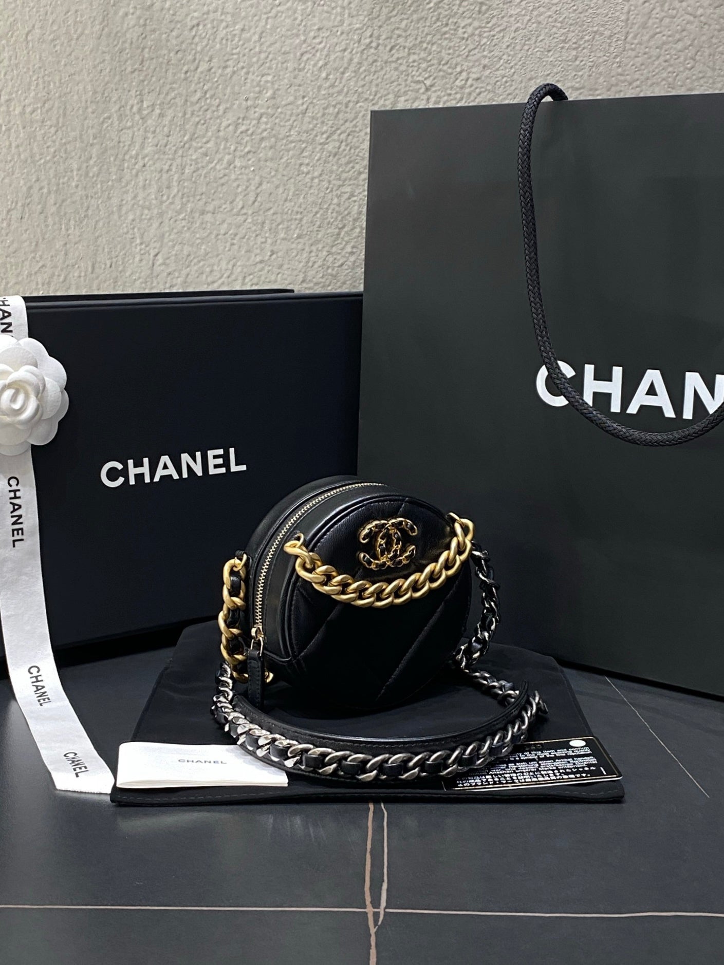 Chanel 19 Black Round Mini Circle Chain