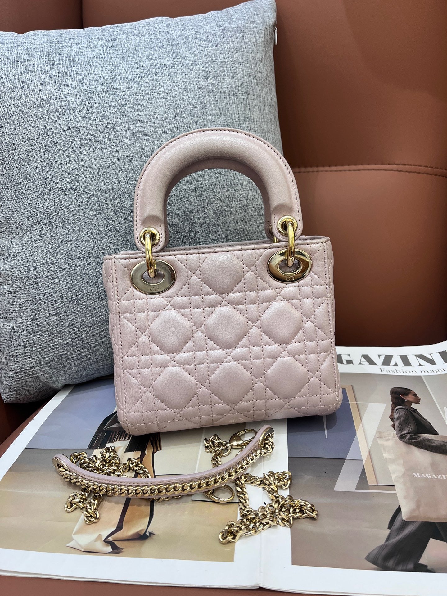 Dior Mini Lady Dior Handbag in Blush Pink Cannage Lambskin